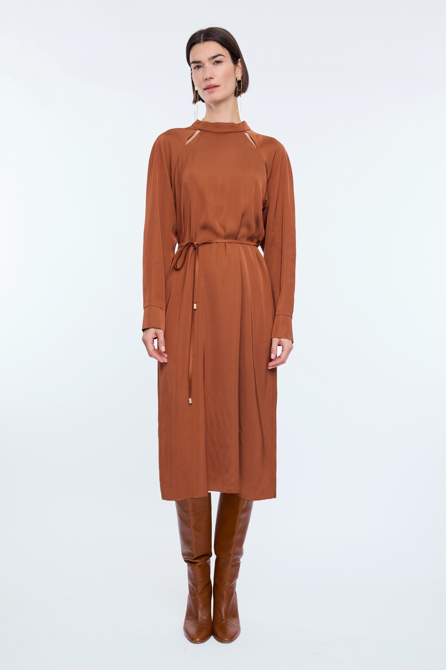 CUT OUT SATIN DRESS HAZELWOOD BROWN 1