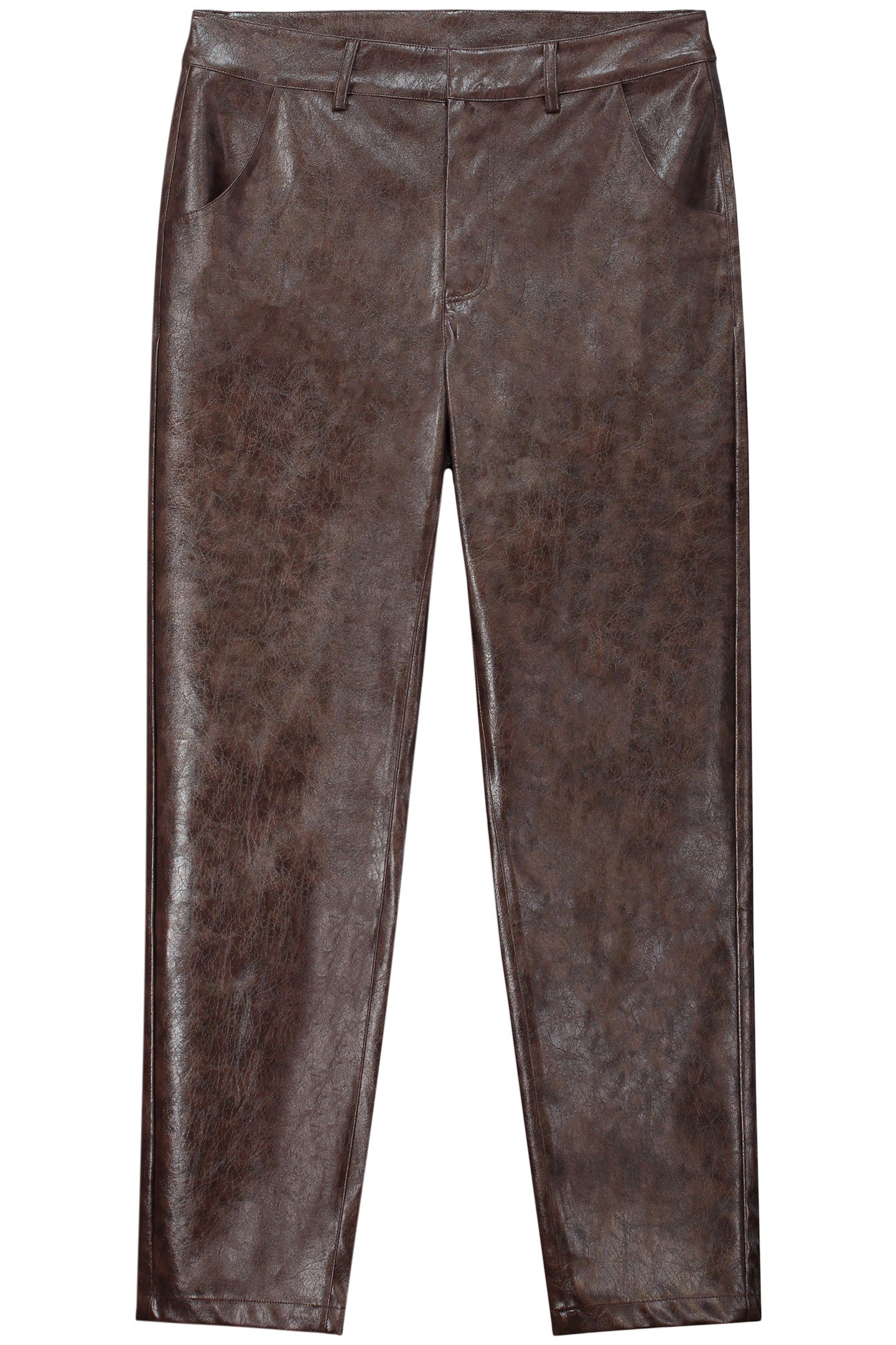PANTS -  FAUX LEATHER BROWN 3