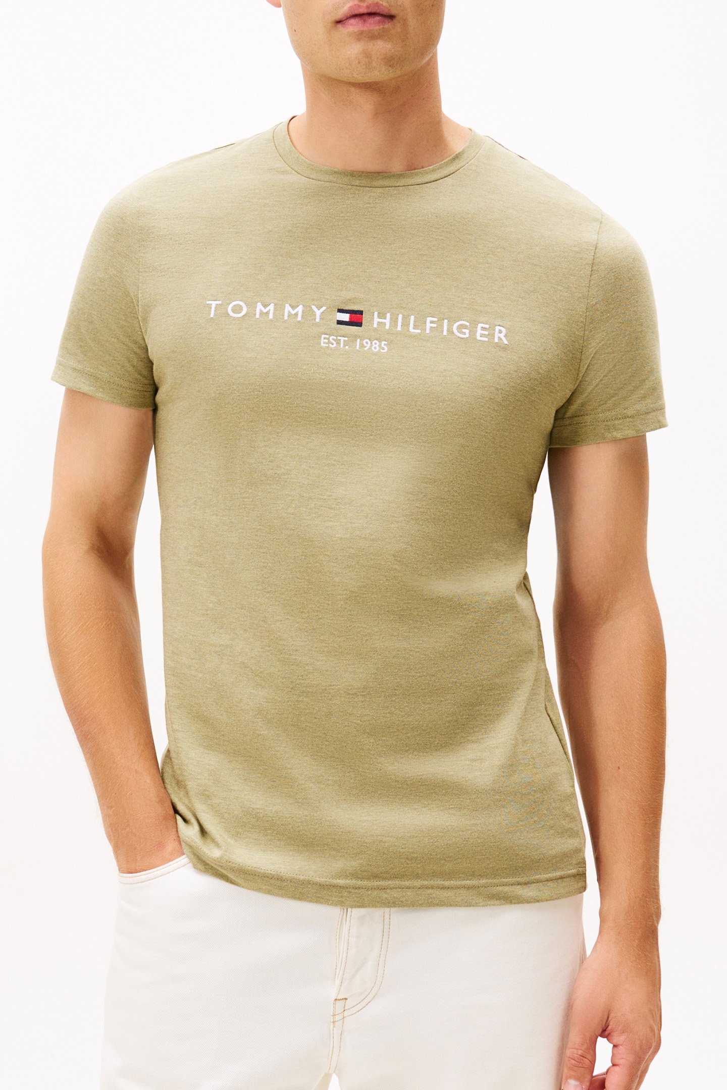 TOMMY LOGO TEE HEATHERED OLIVE 1