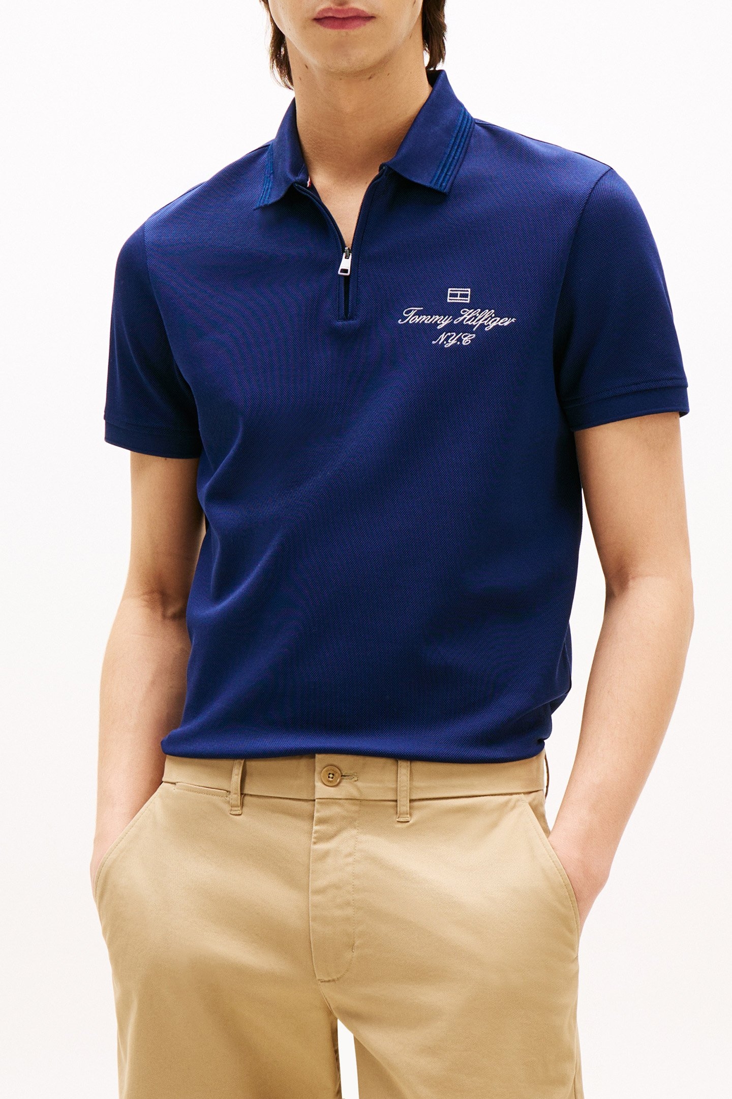 MERCERISED PIQUE ZIP PREPPY NAVY 1