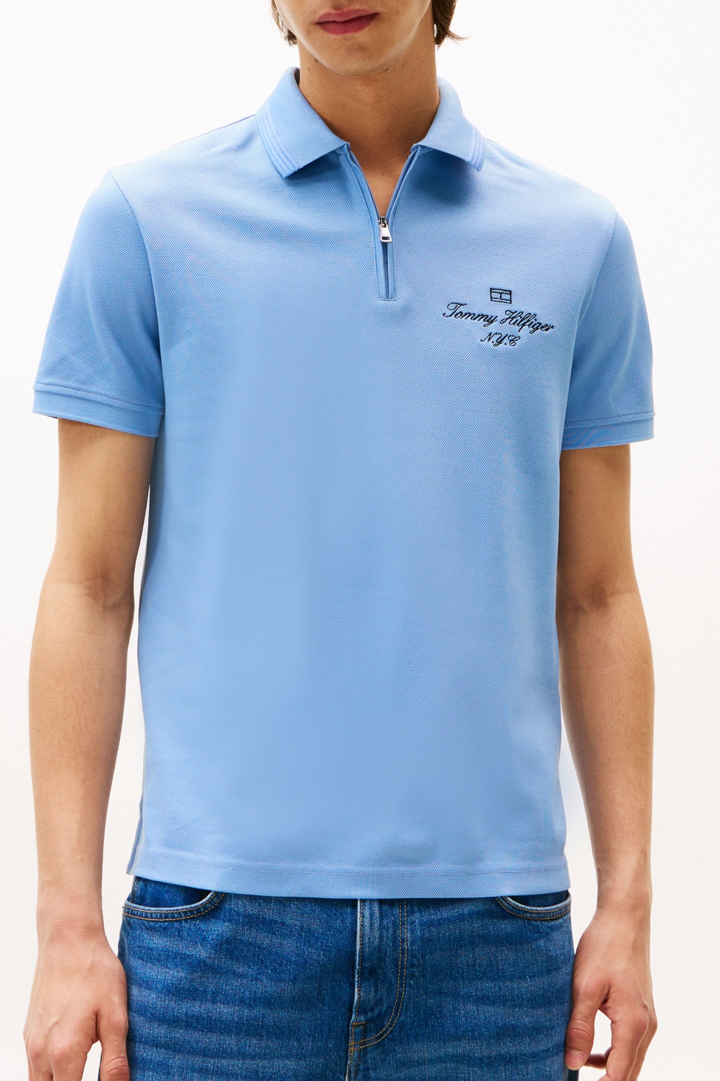 MERCERISED PIQUE ZIP CLOUDY BLUE 1