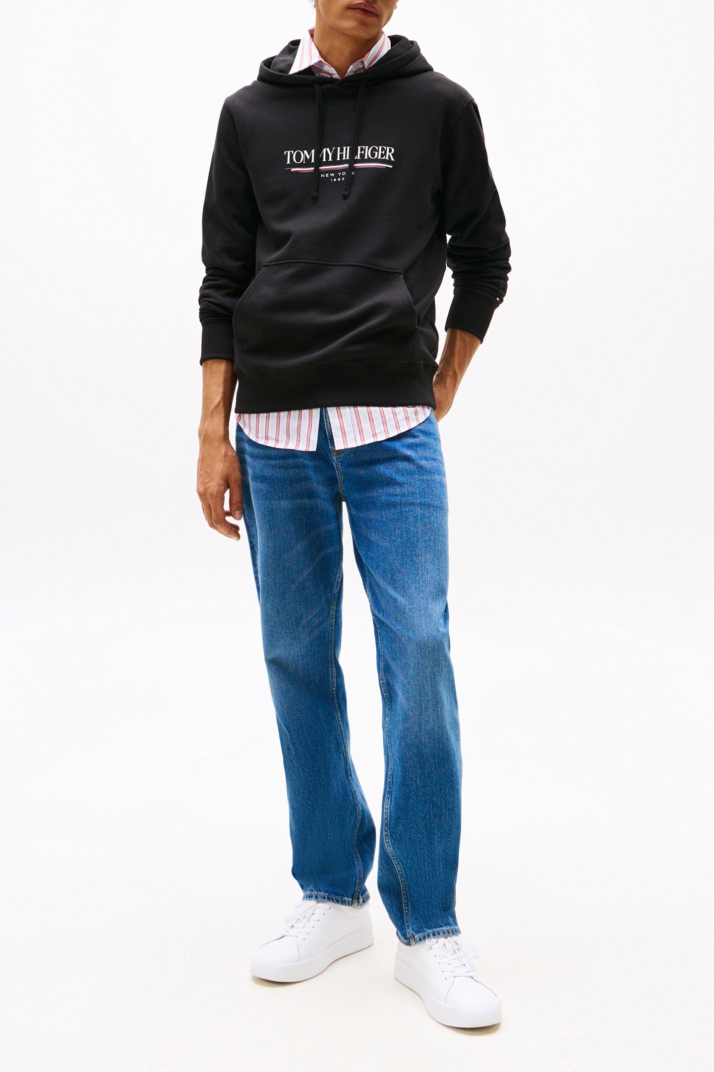 SLIM FIT LONG SLEEVE HOODIE, BLACK 2