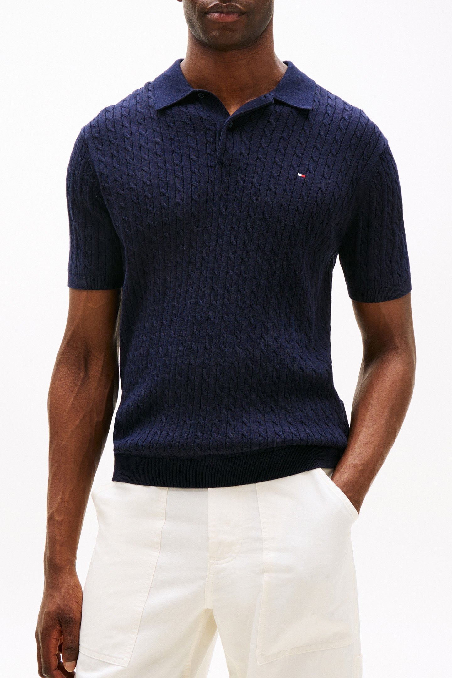 CABLE KNITTED REGULAR FIT POLO SHIRT DESERT SKY 1