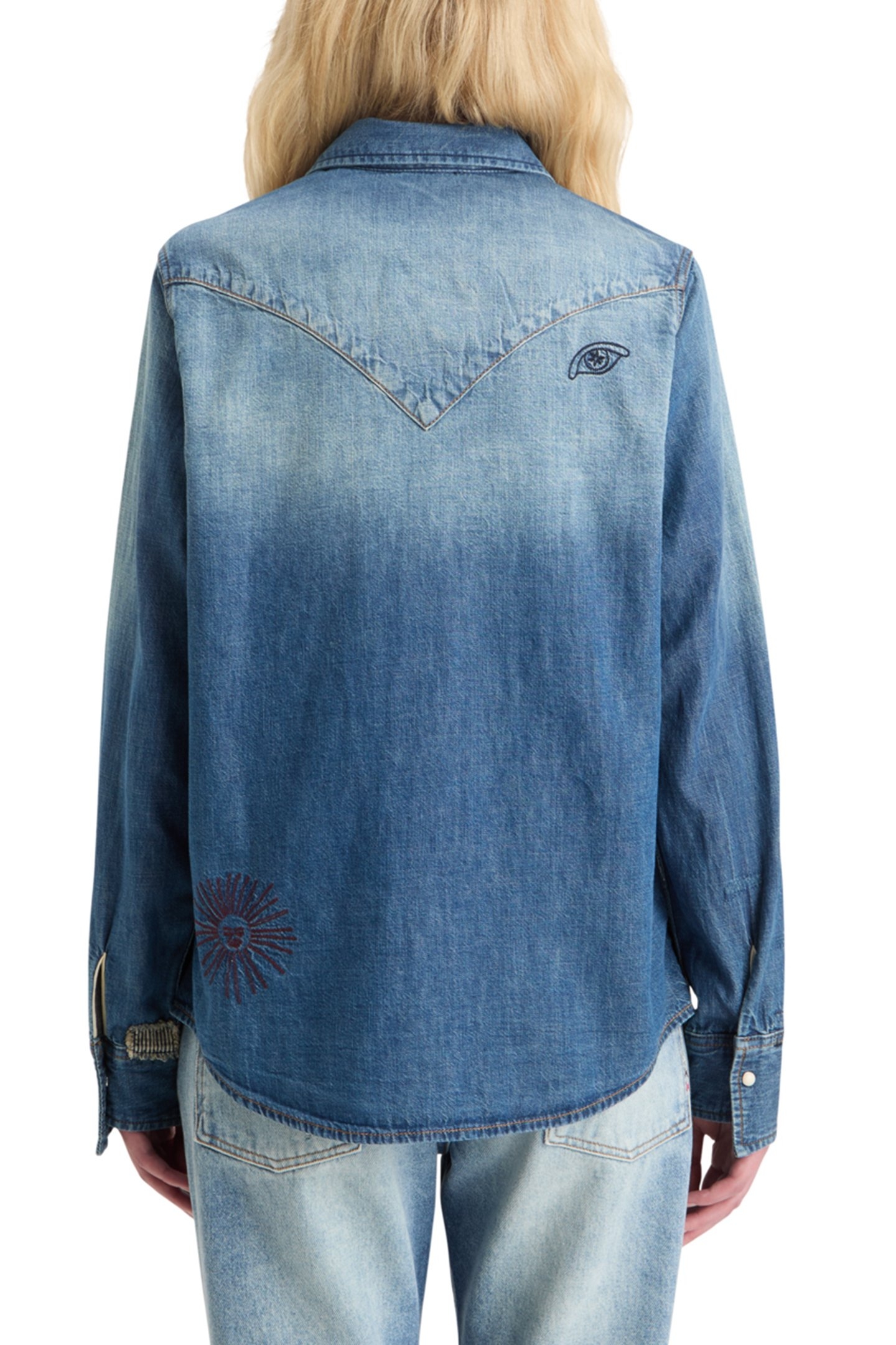 WASHED REGULAR FIT DENIM WESTERN SHIRT WITH EMBROIDERIES WAS 2