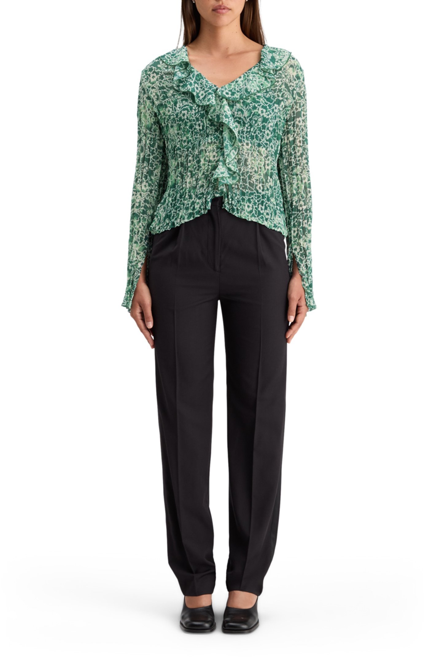 RUFFLED TOP SHIBORI FLORAL GREEN 3