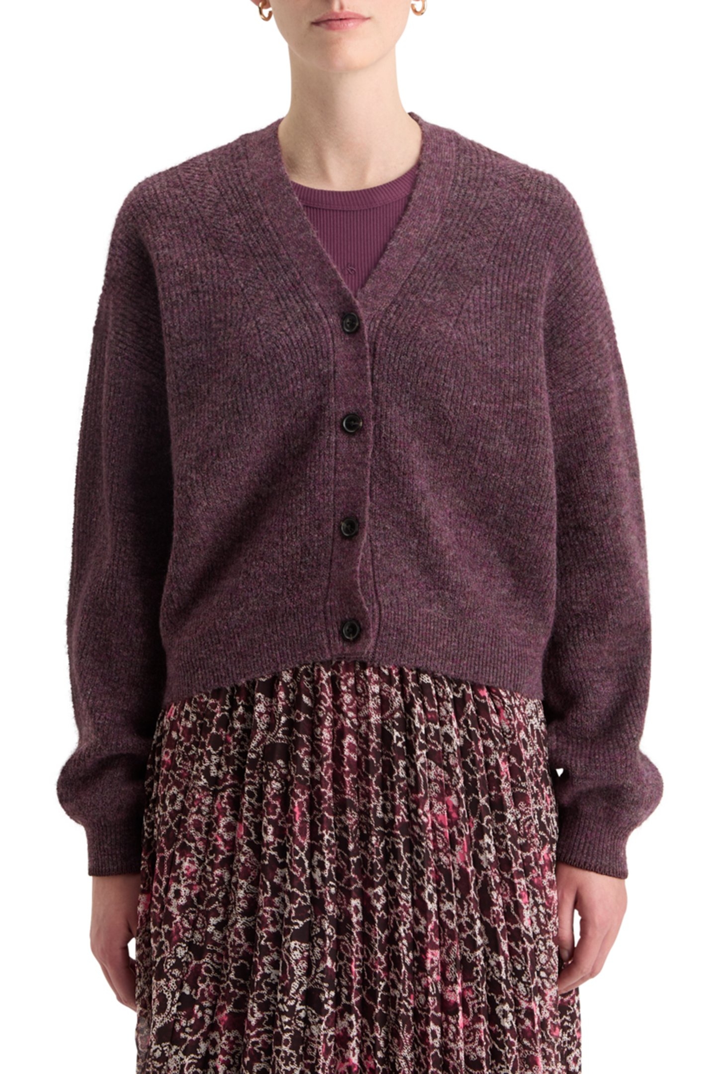 FUZZY RELAXED CARDIGAN BERRY MELANGE 1