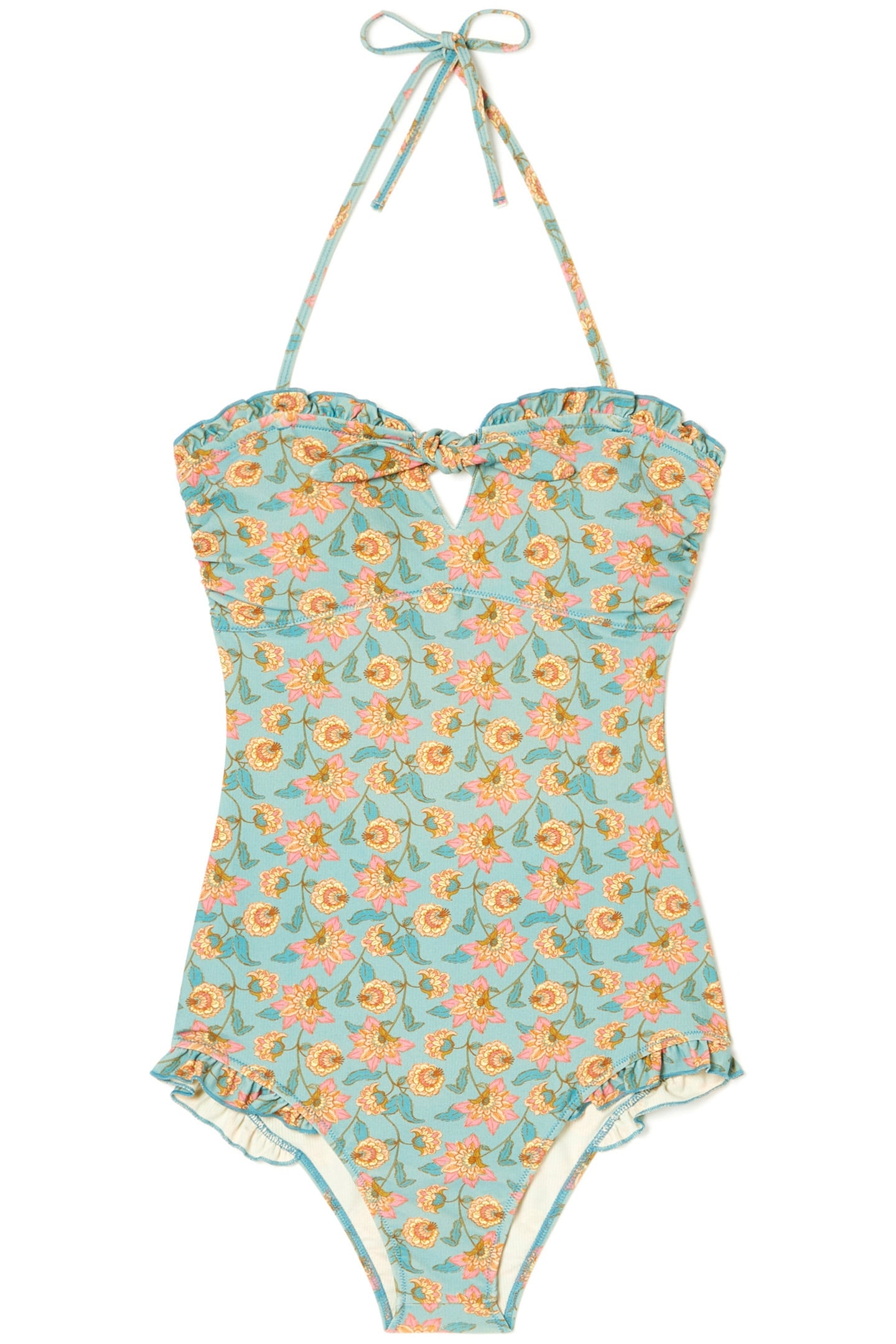 BATHING SUIT BAYO TURQUOISE FLOWERS 1
