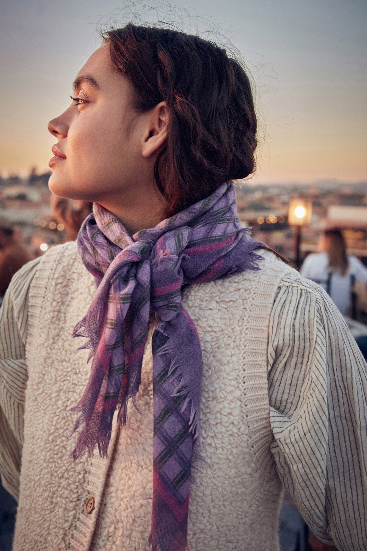 WOVEN SCARF MEKNESS PURPLE CHECKS 3