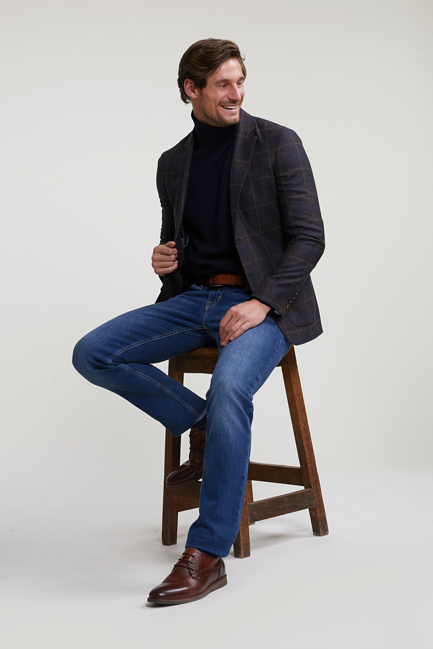 CHECKED VIRGIN WOOL-CASHMERE BLAZER BROWN/BLUE 3