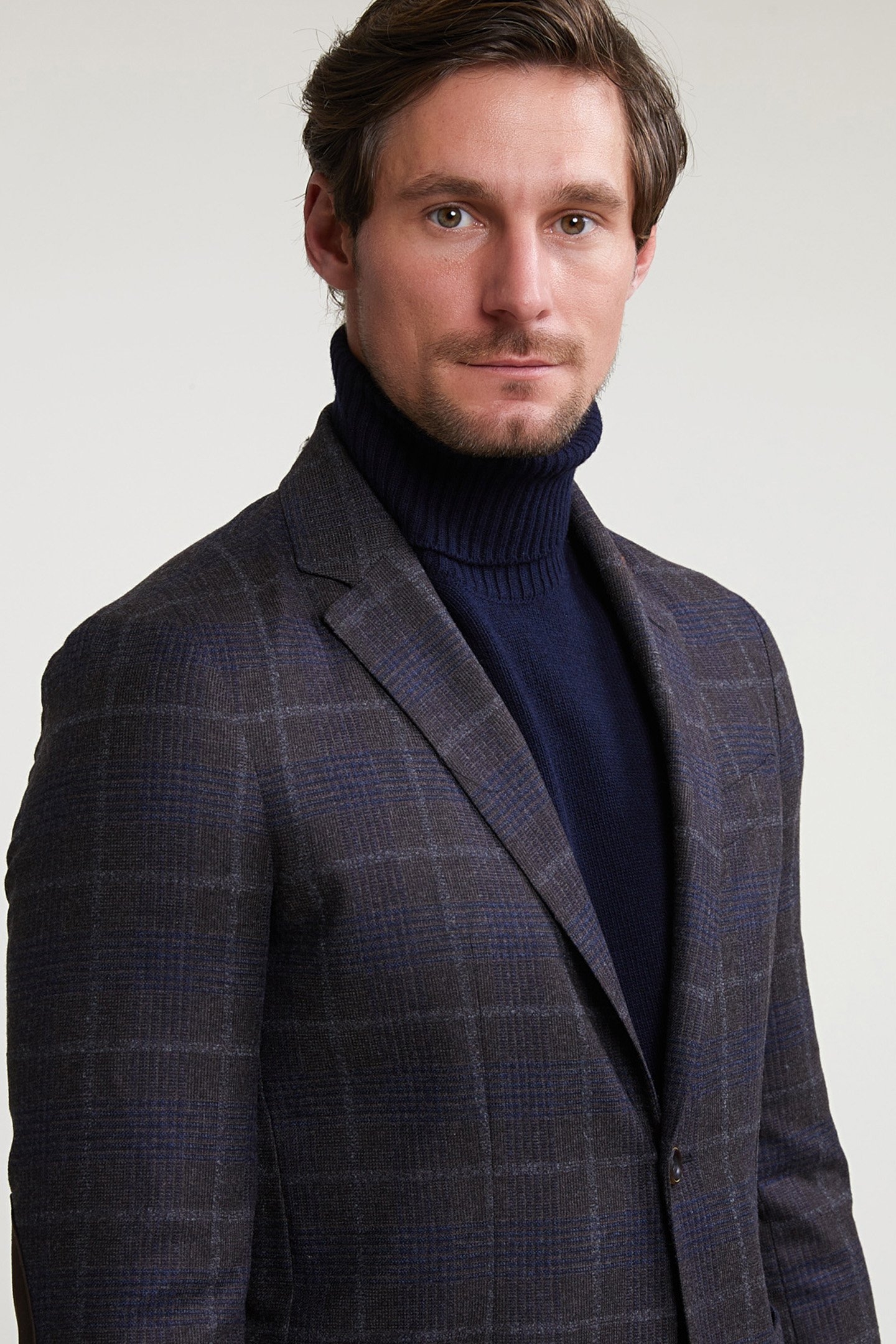 CHECKED VIRGIN WOOL-CASHMERE BLAZER BROWN/BLUE 4