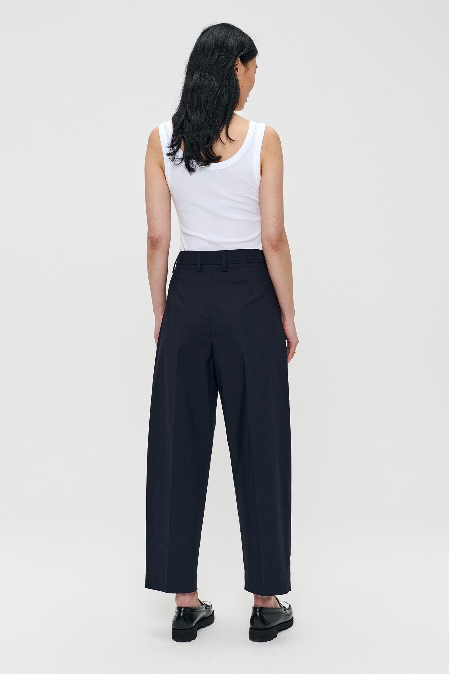 CROPPED COTTON PLEATED PANTS MIDNIGHT BLUE 4