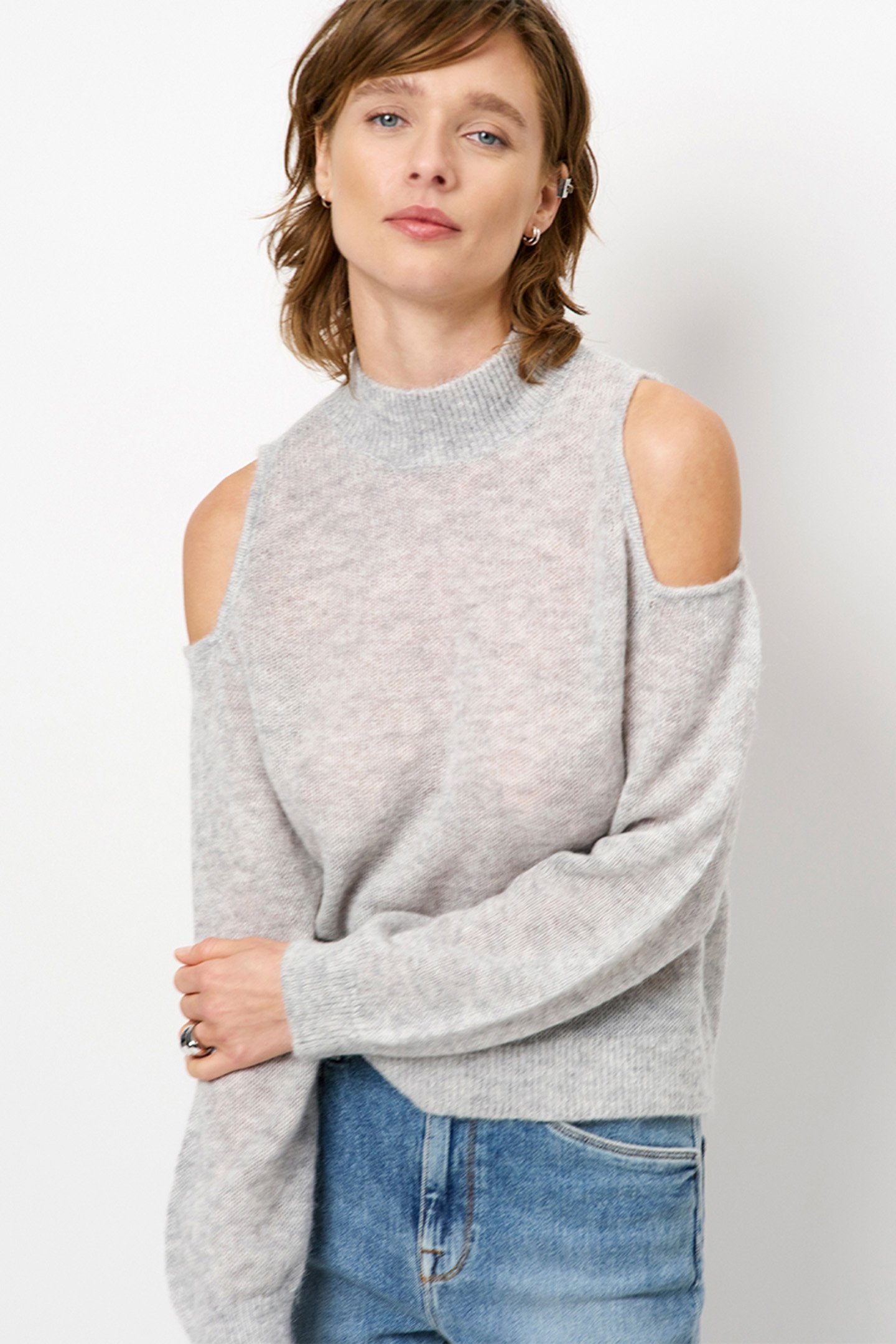 AVIEL OPEN SHOULDER SWEATER HEATHER GREY 5