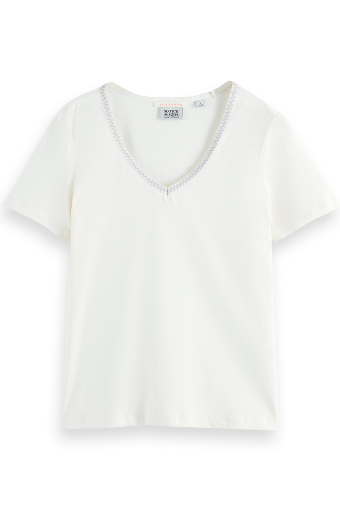 WOVEN TRIM V-NECK T-SHIRT SOFT ICE 4