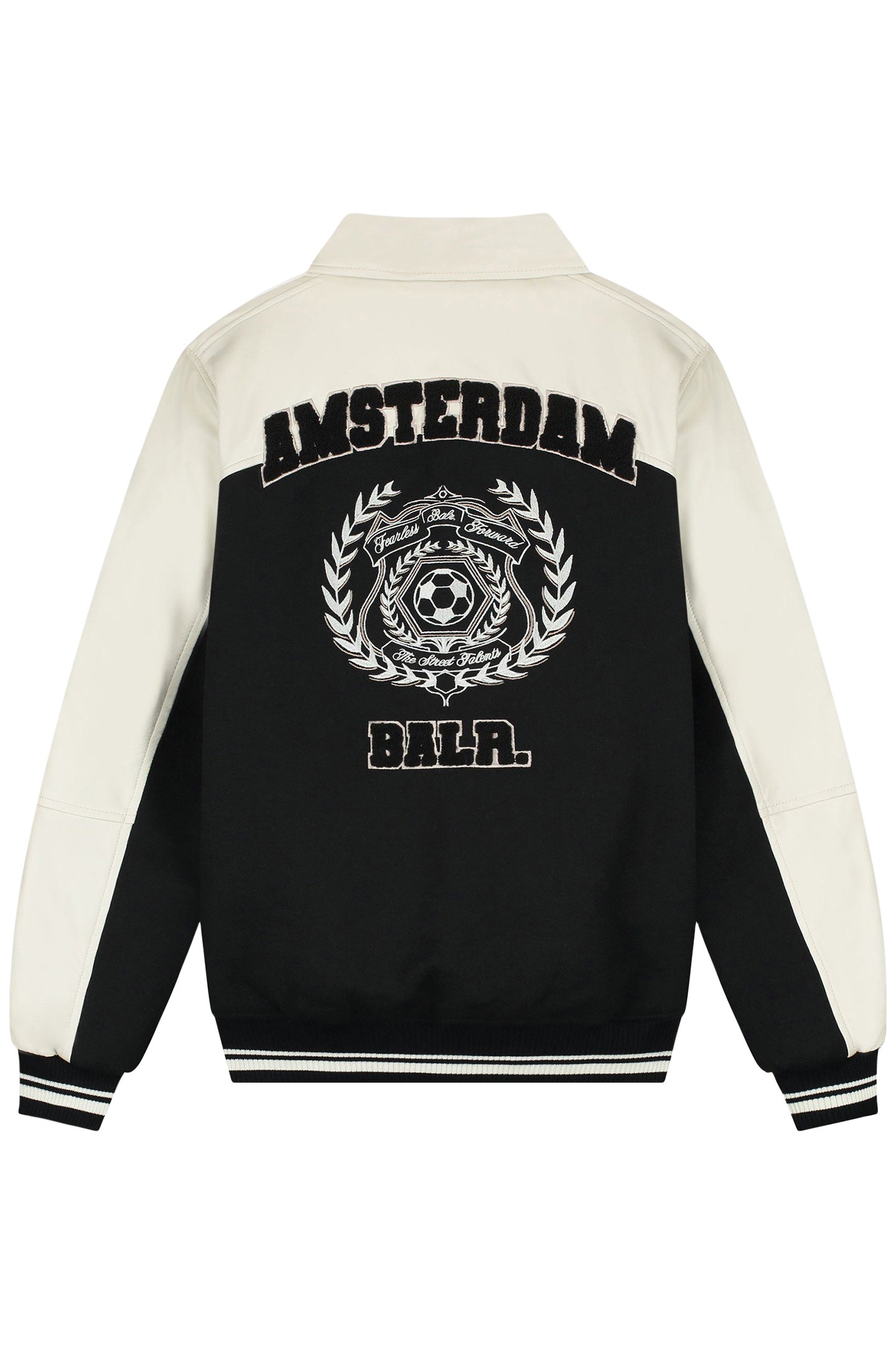 PHIL LEATHER BOMBER JACKET EGRET/JET BLACK 4