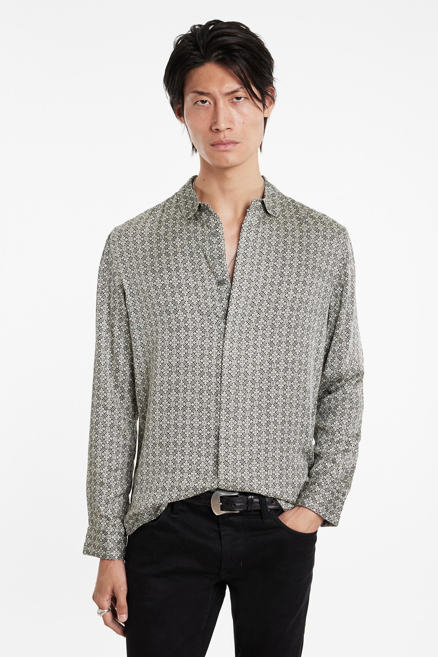 RODNEY LONG SLEEVE SHIRT IN FOULARD PRIN SNOW HEATHER 1