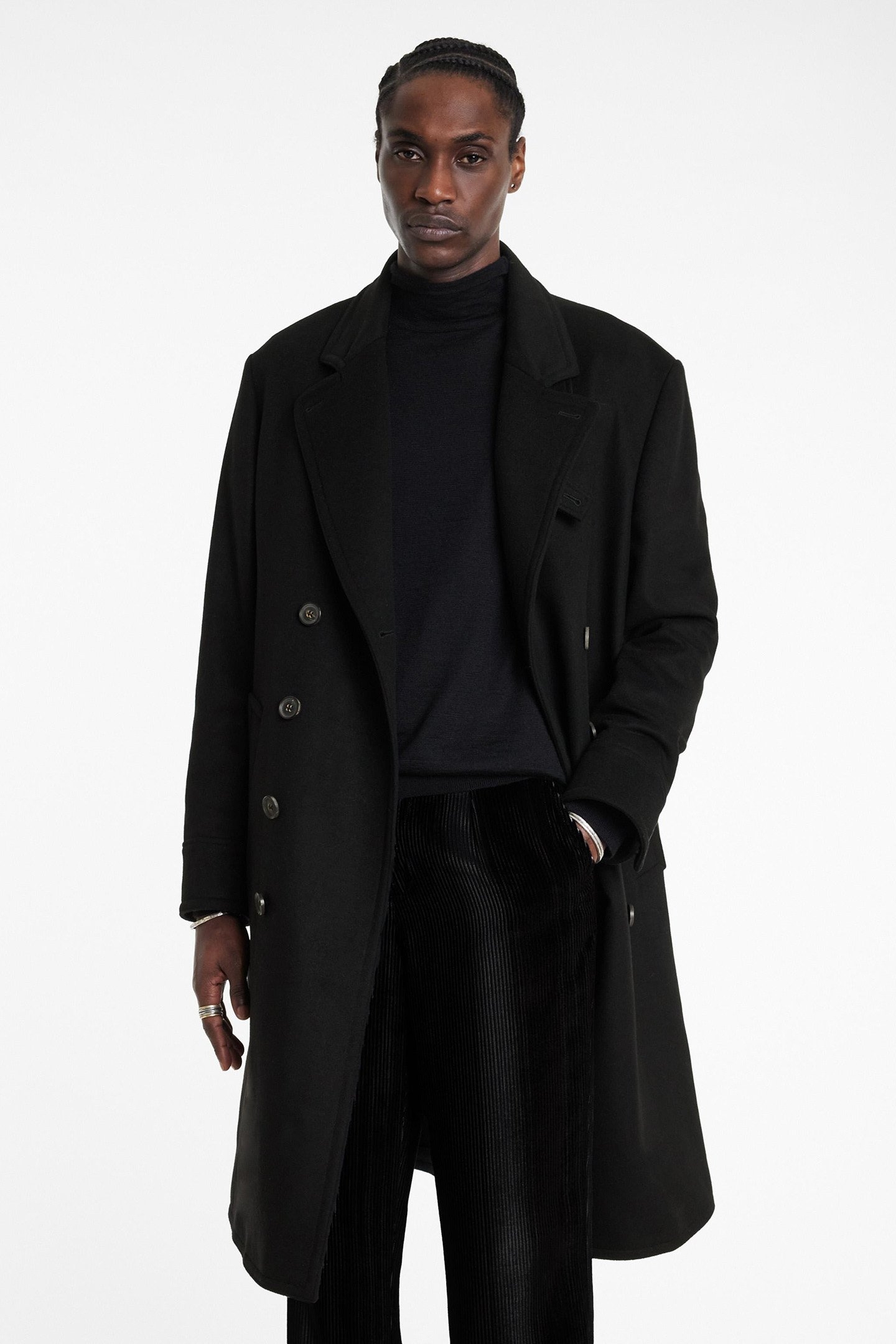 TERY DB COAT WITH WELT HIP POCKETS BLACK 1