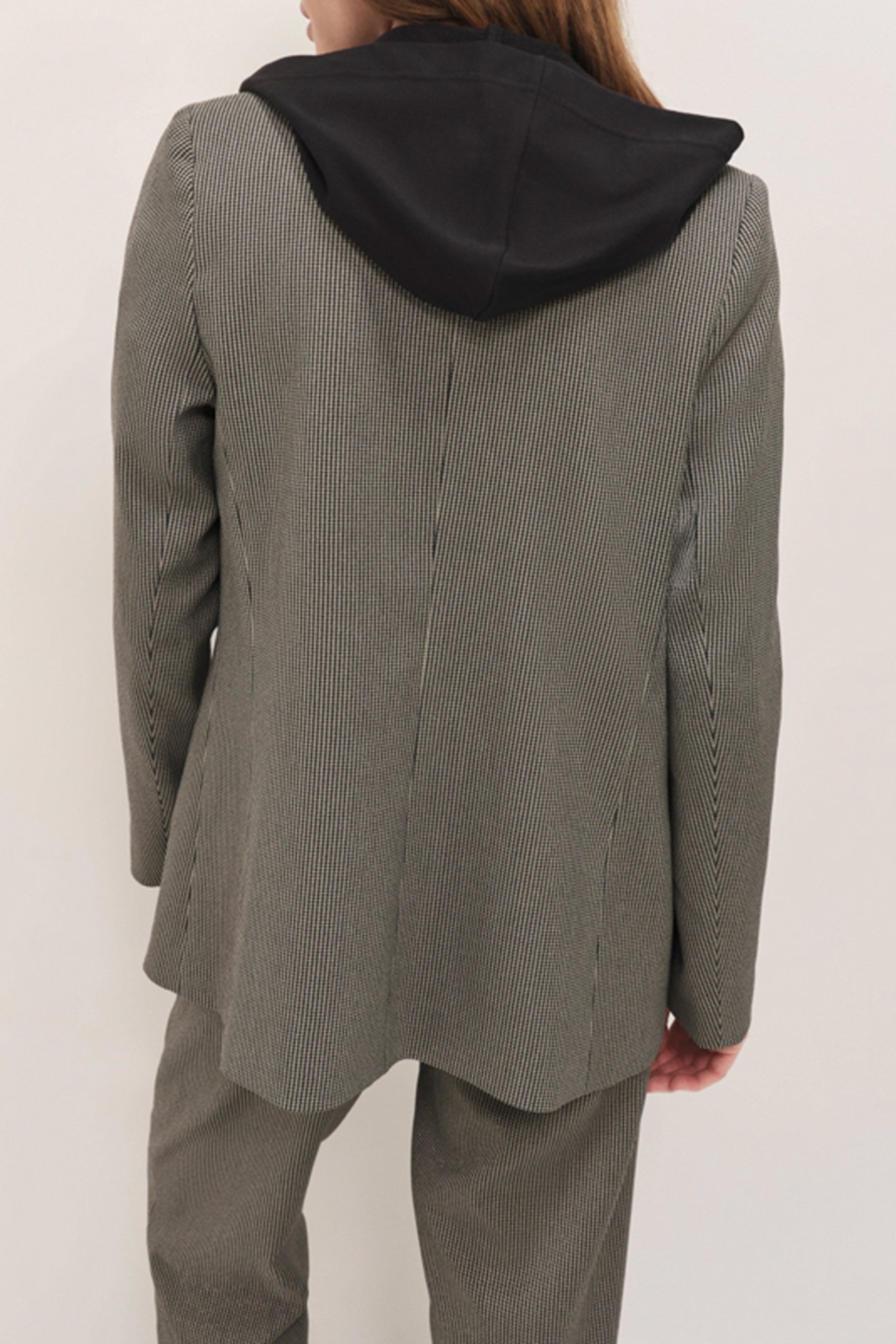 VITO - BLACK PINSTRIPE SUIT JACKET WITH REMOVABLE HOODED COL 6