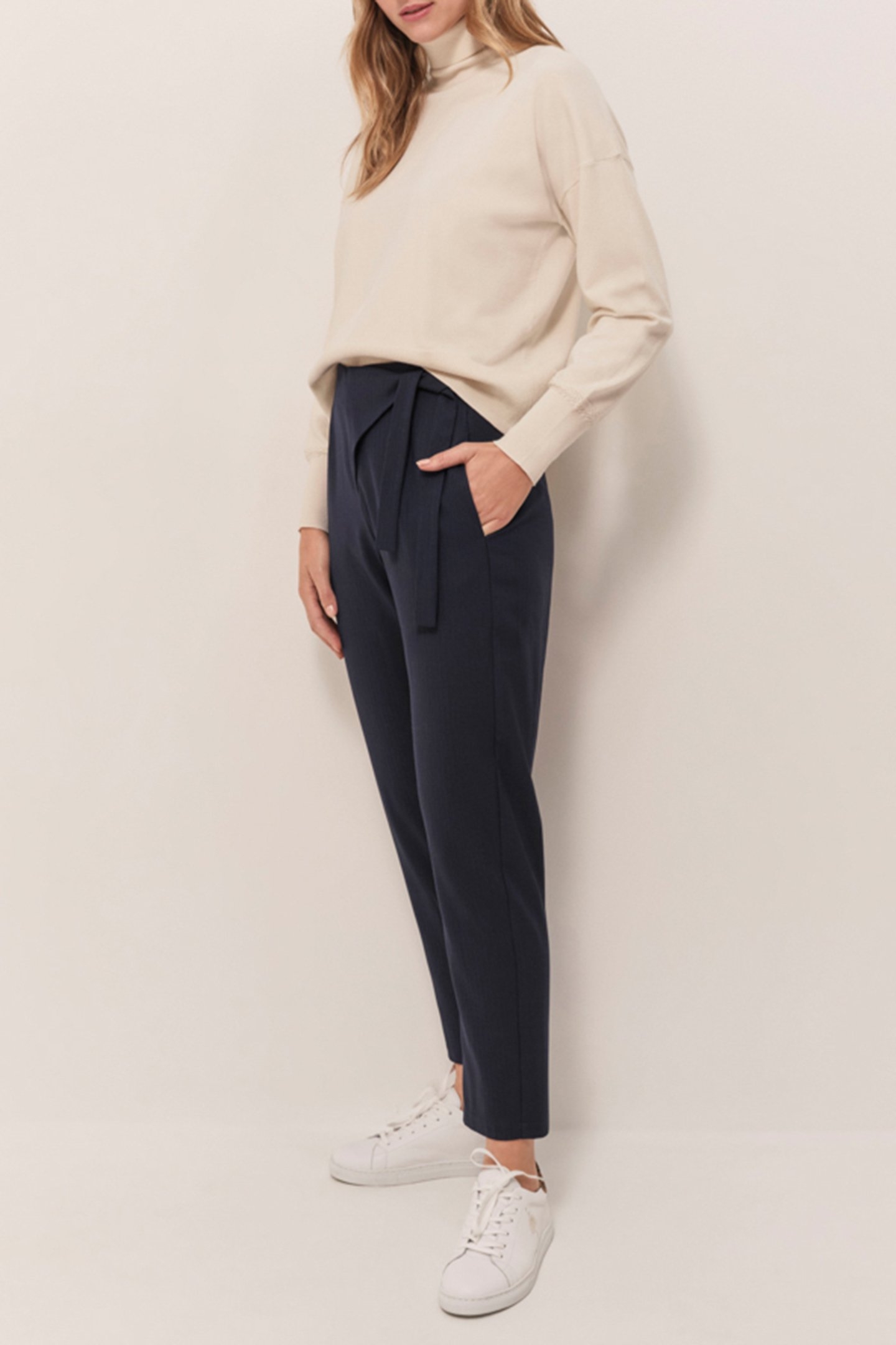 PASSY - NAVY BLUE NEO-CARROT 7/8 SUIT PANTS WITH TENNIS STRI 5