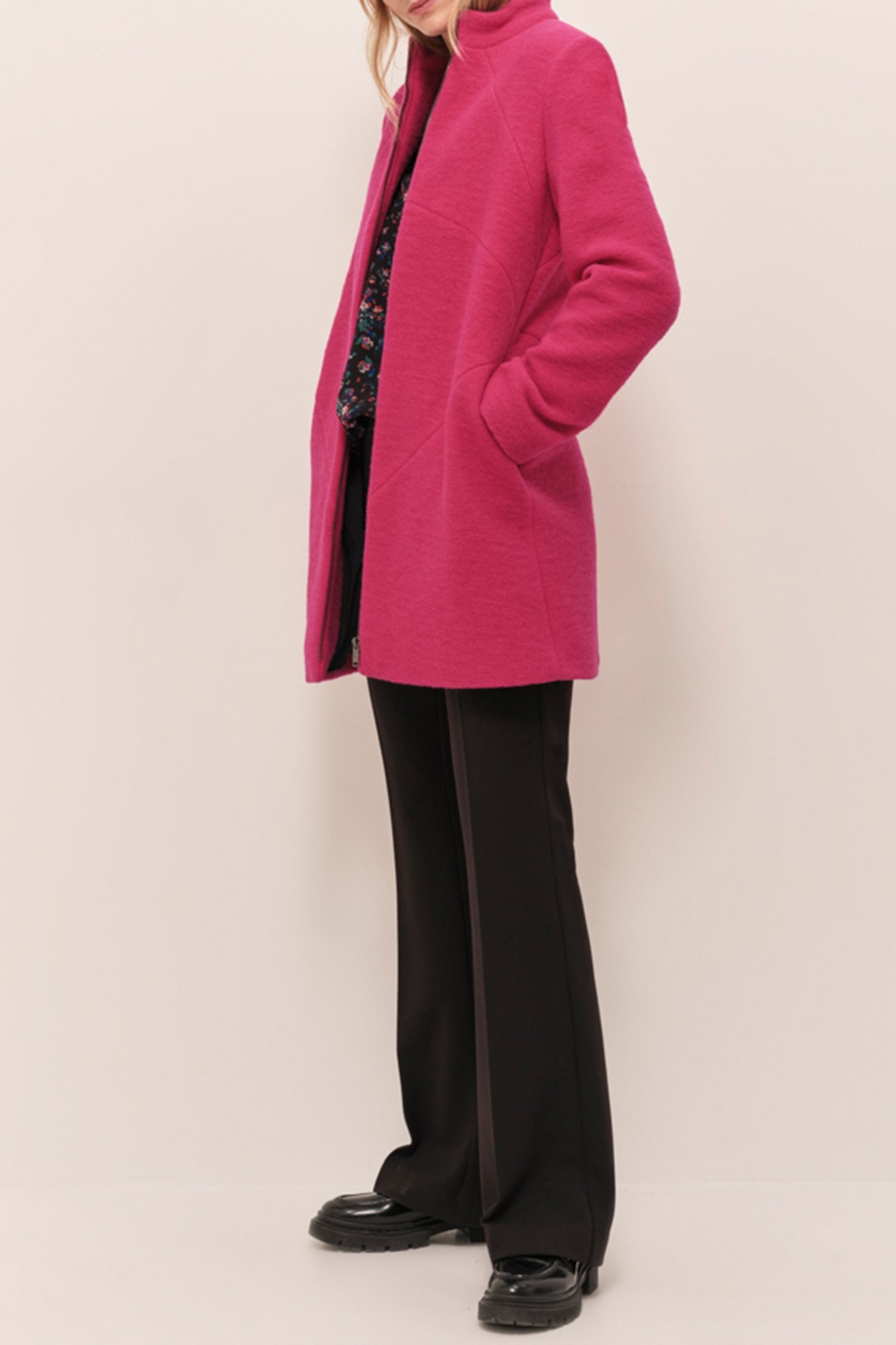 DOFFEN - FUCHSIA STRAIGHT COAT IN BOILED WOOL 4