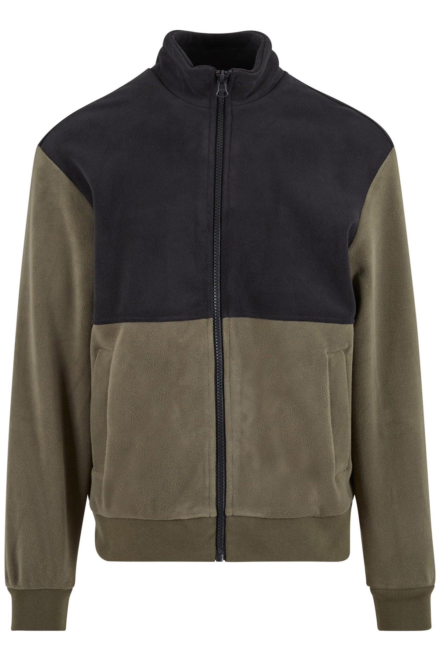 COLOUR BLOCK POLAR FLEECE JACKET BLACK/OLIVE 1