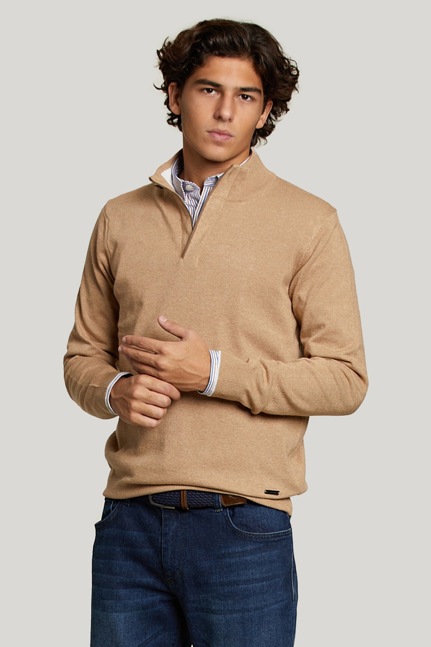 CUSTOM FIT WOOL-CASHMERE SWEATER BISCUIT MIX BROWN 1