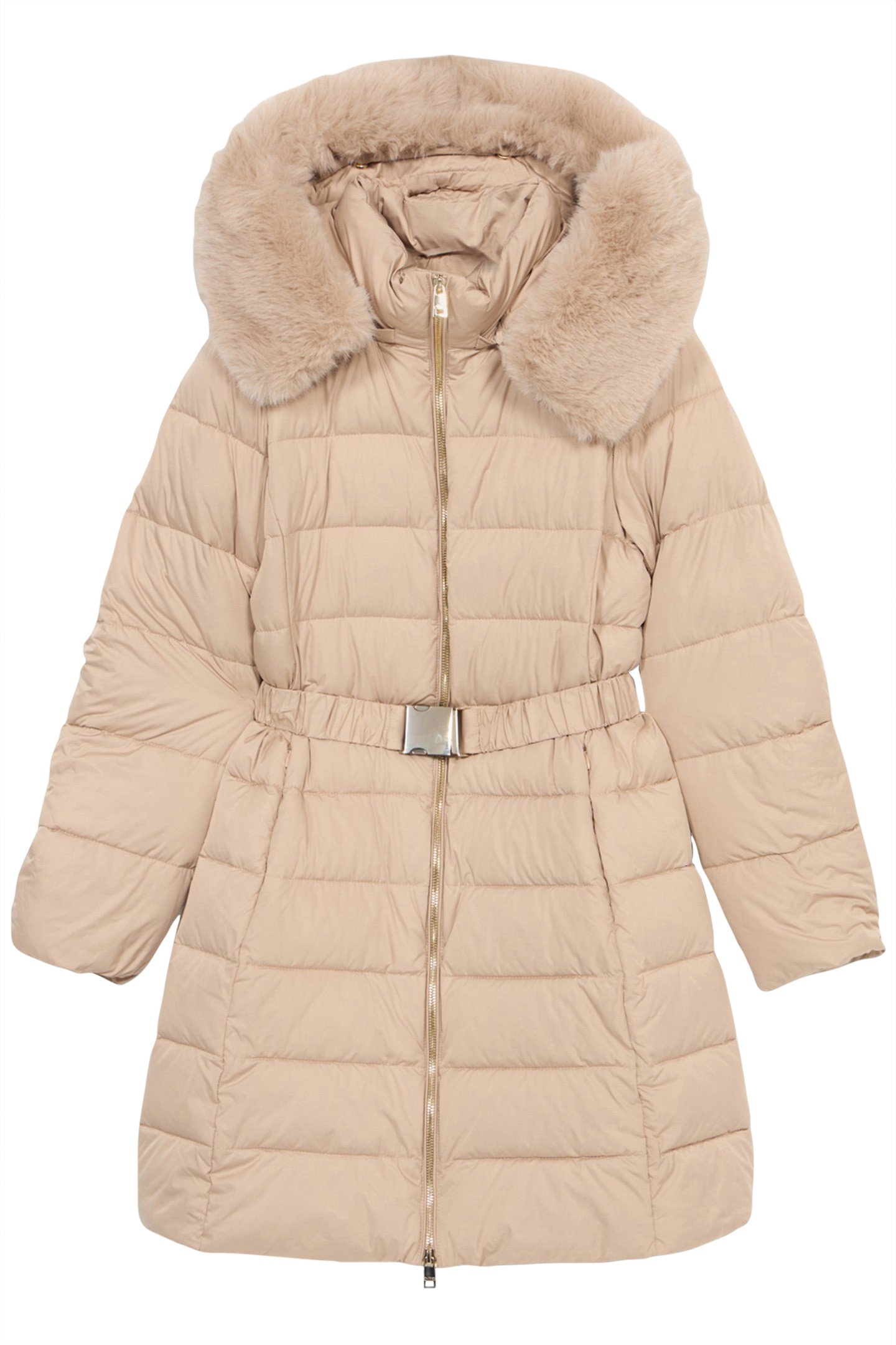 MIDI DOWN JACKET WITH BELT AND FURRY EDGE BEIGE 3