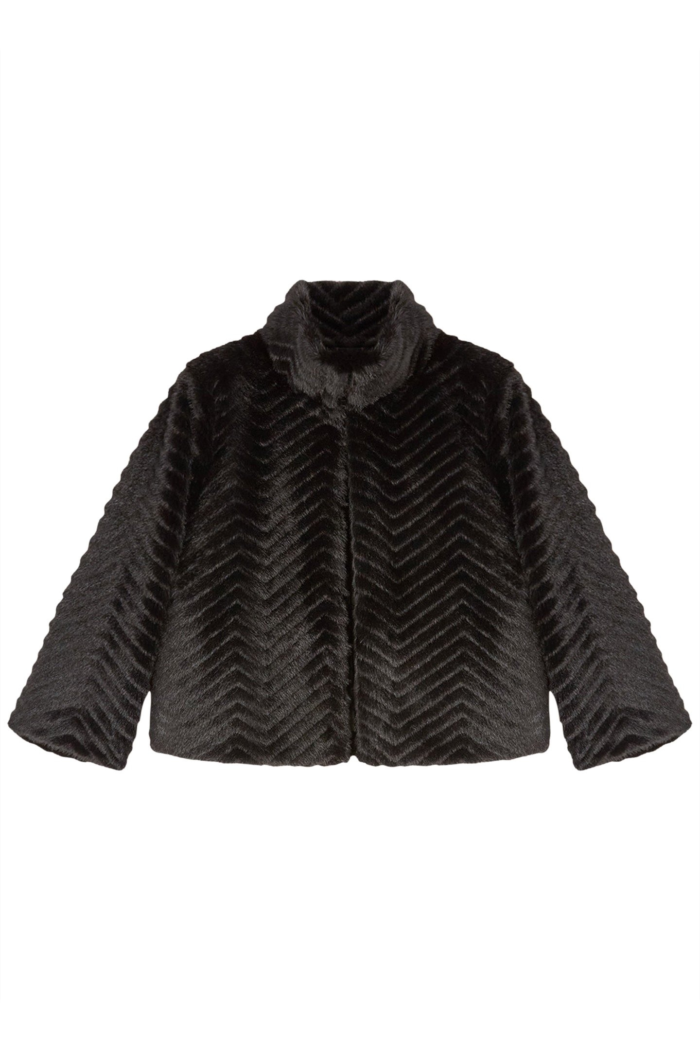 SHORT CHEVRON CUT PLUSH CAPE BLACK 4