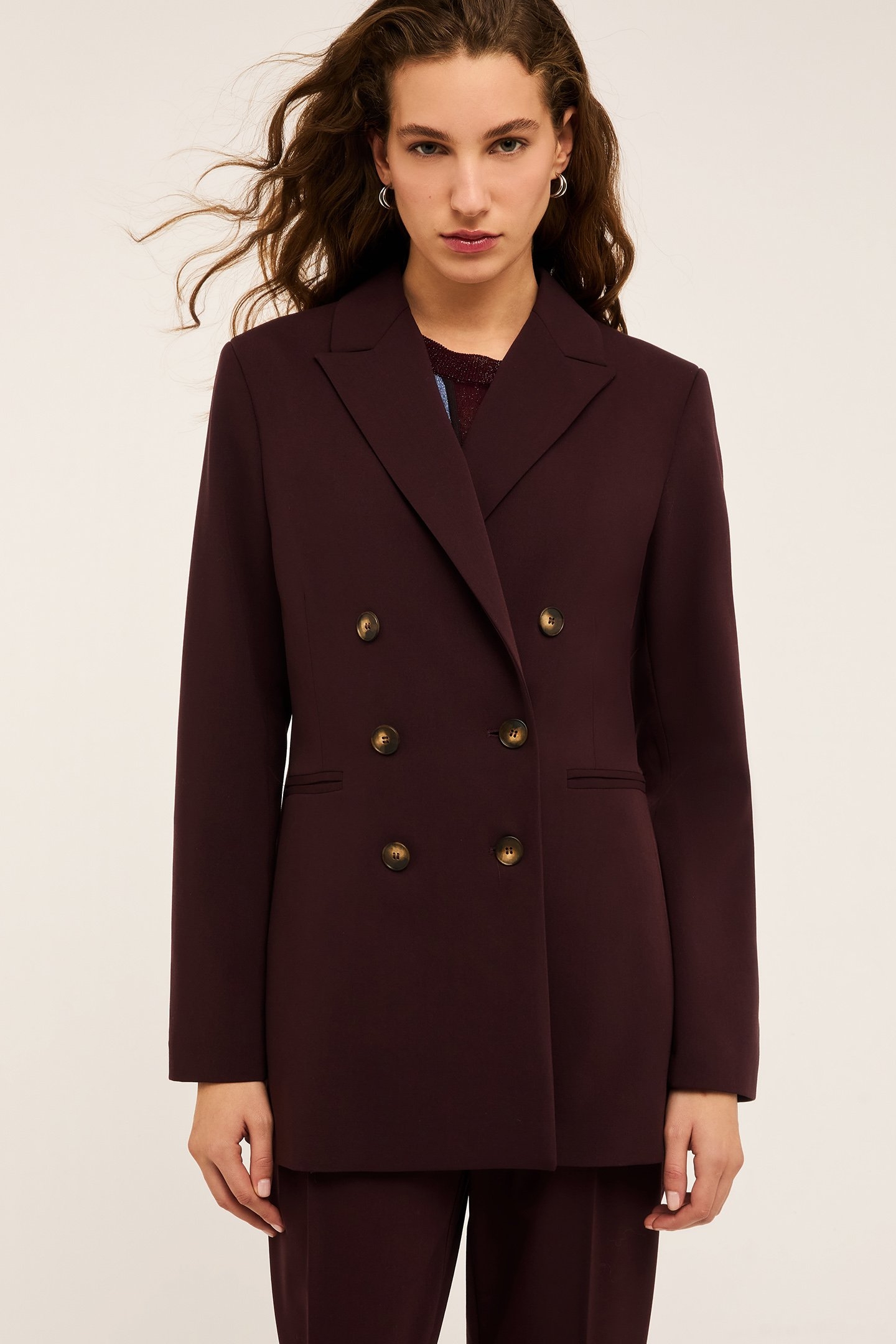 DOUBLE-BREASTED LONG JACKET BORDEAUX 1