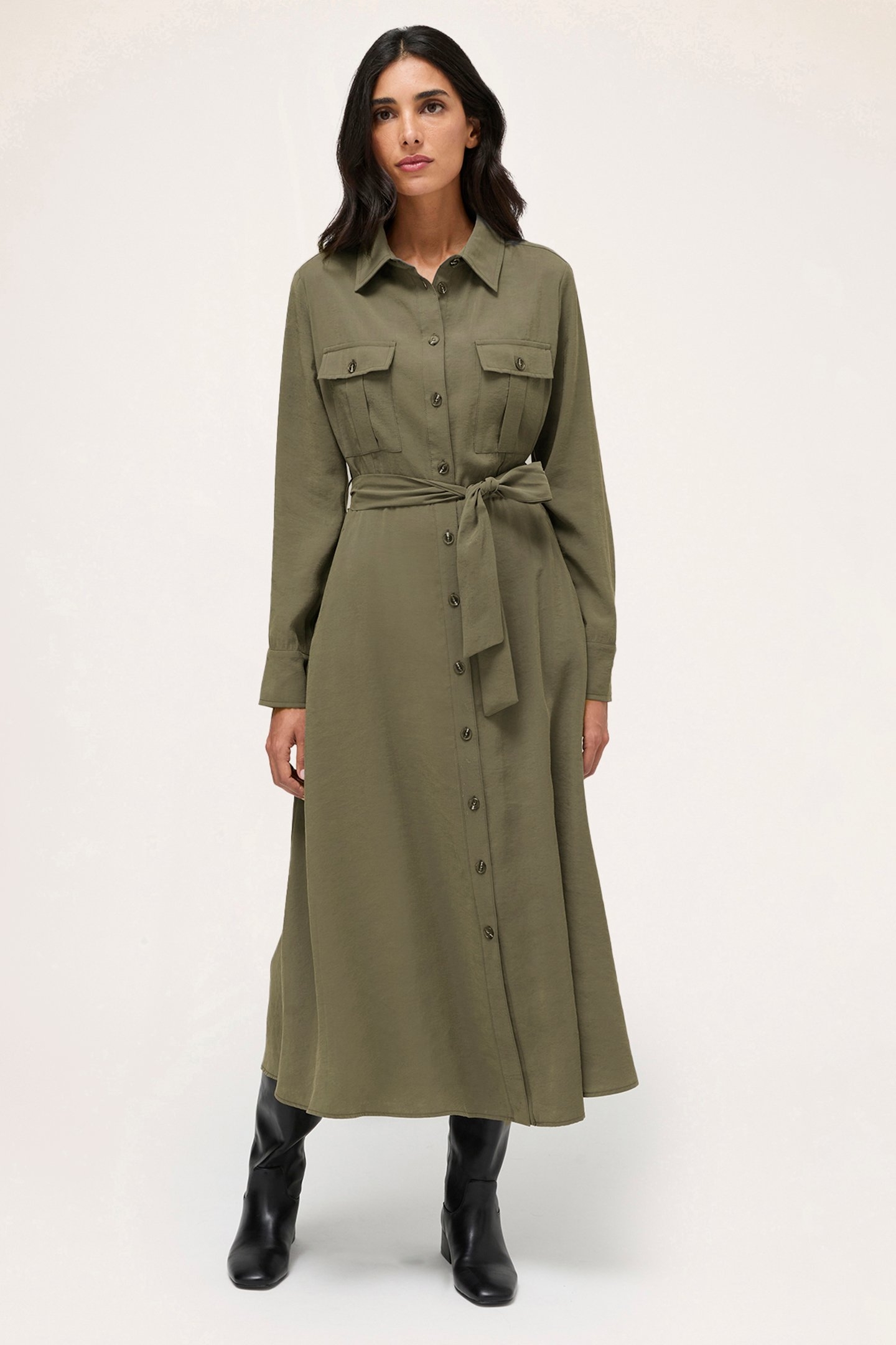 MODAL BLEND CHEMISIER DRESS MILITARY GREEN 1