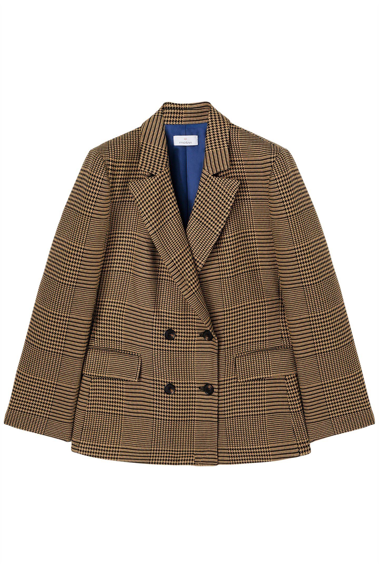CHEQUERED DOUBLE-BREASTED JACKET BROWN 3