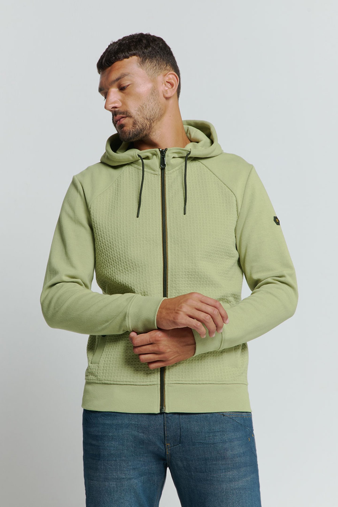 SWEATER HOODED FULL ZIPPER DOUBLE LAYER JACQUARD STRETCH SMO 1