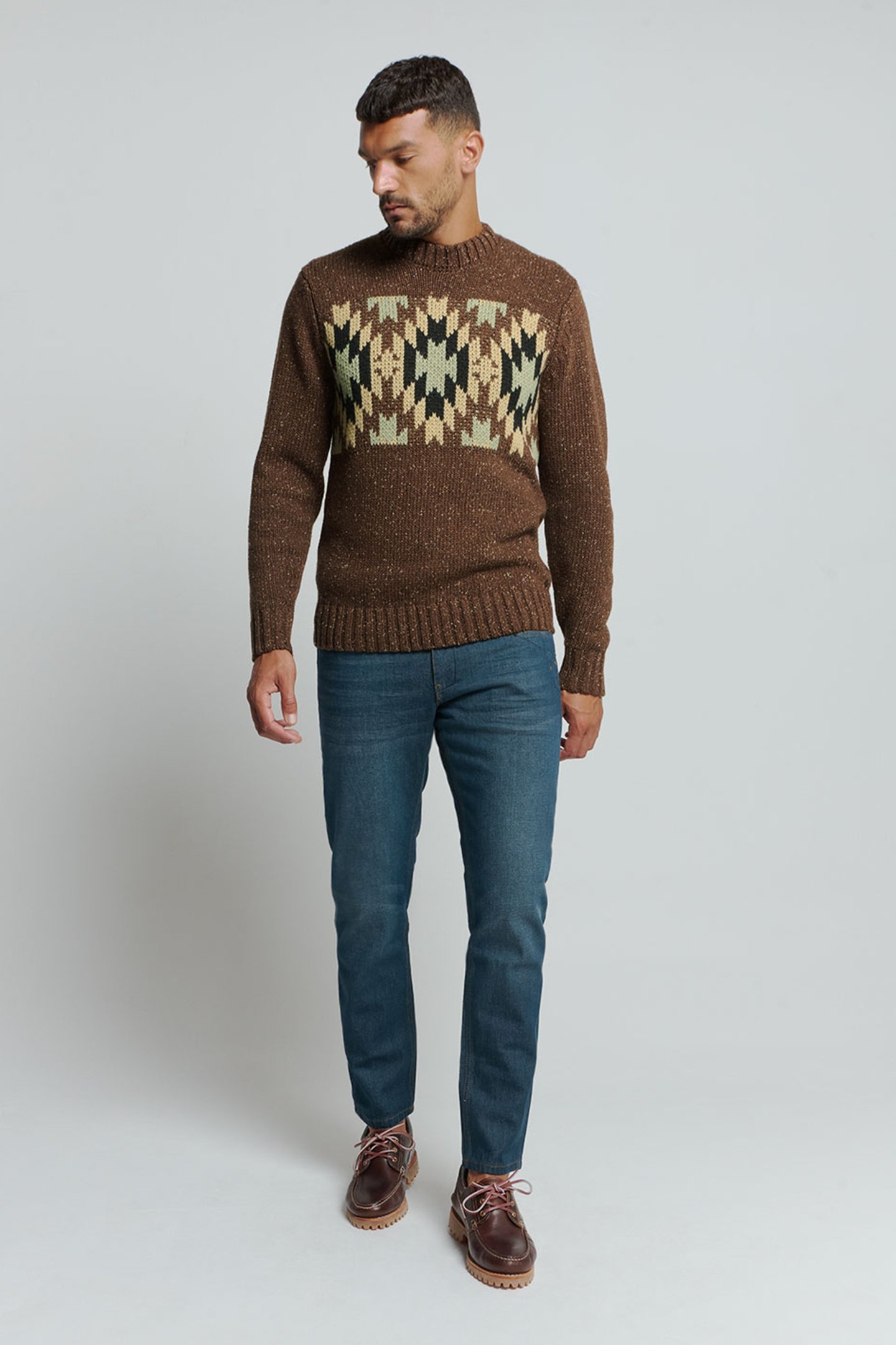 PULLOVER CREWNECK JACQUARD PATTERN WITH SILK BROWN 3