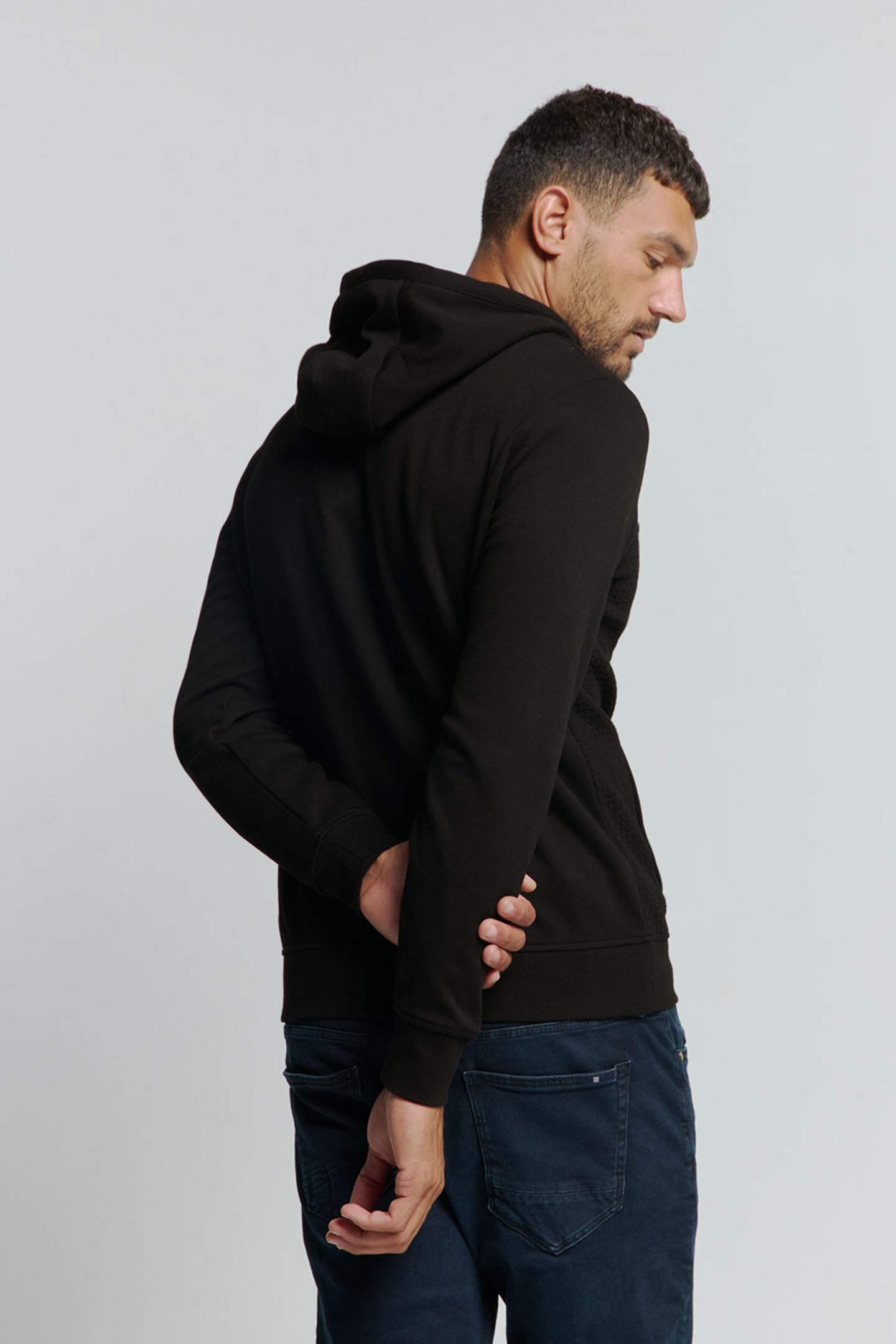 SWEATER HOODED FULL ZIPPER DOUBLE LAYER JACQUARD STRETCH BLA 2