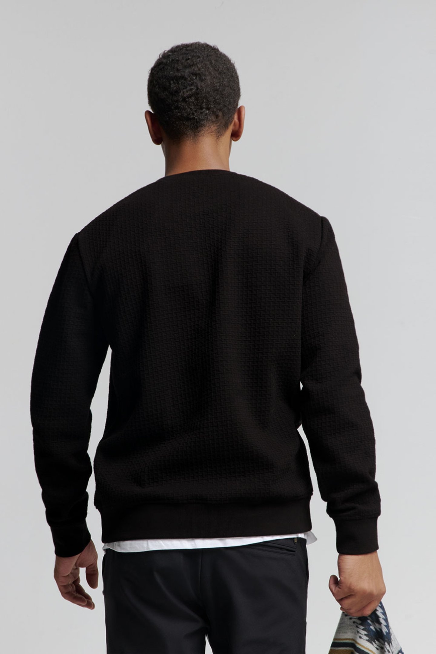 SWEATER CREWNECK DOUBLE LAYER JACQUARD STRETCH BLACK 2