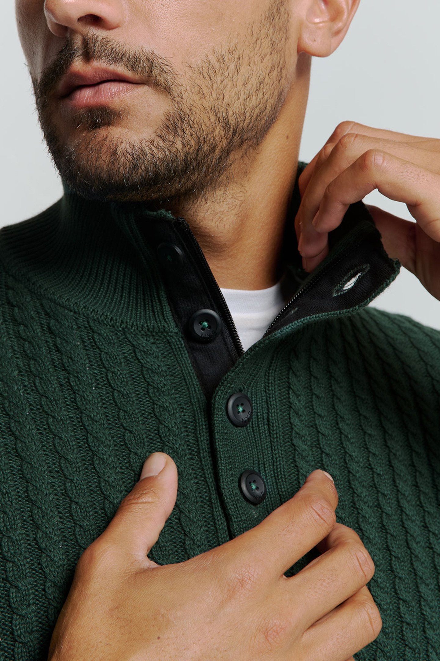 PULLOVER HALF ZIPPER AND BUTTON SOLID JACQUARD DARK GREEN 6