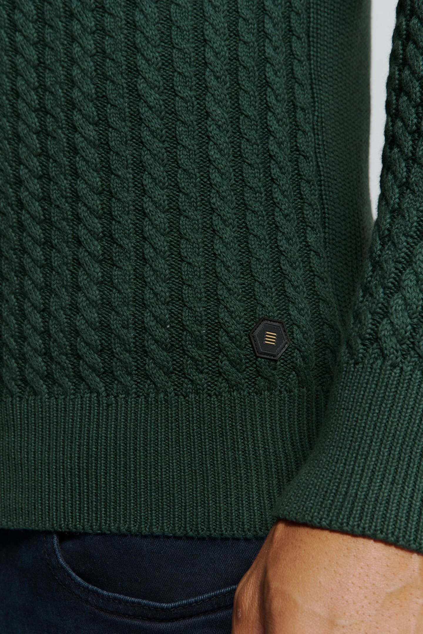 PULLOVER HALF ZIPPER AND BUTTON SOLID JACQUARD DARK GREEN 7