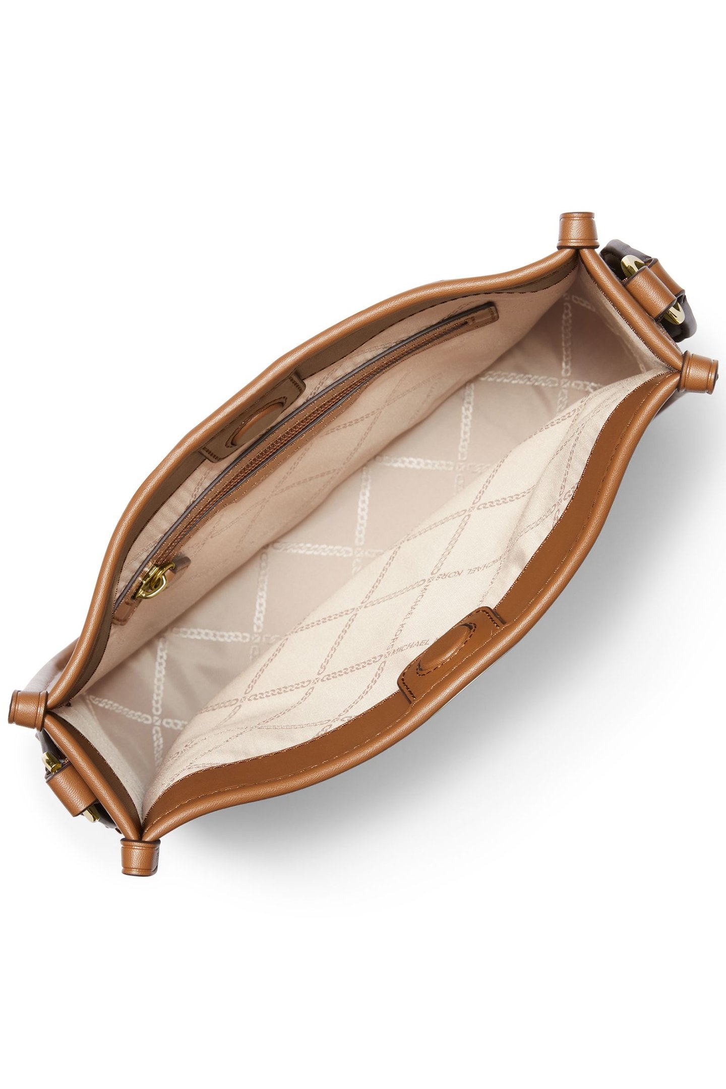 LEATHER MESSENGER BAG WITH LOGO STRAP IN BROWN PRINT 3