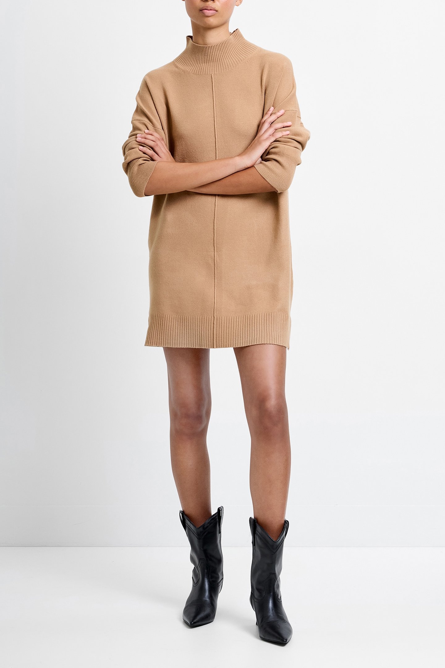 BABYSOFT ROLL NECK KNIT DRESS CAMEL 3