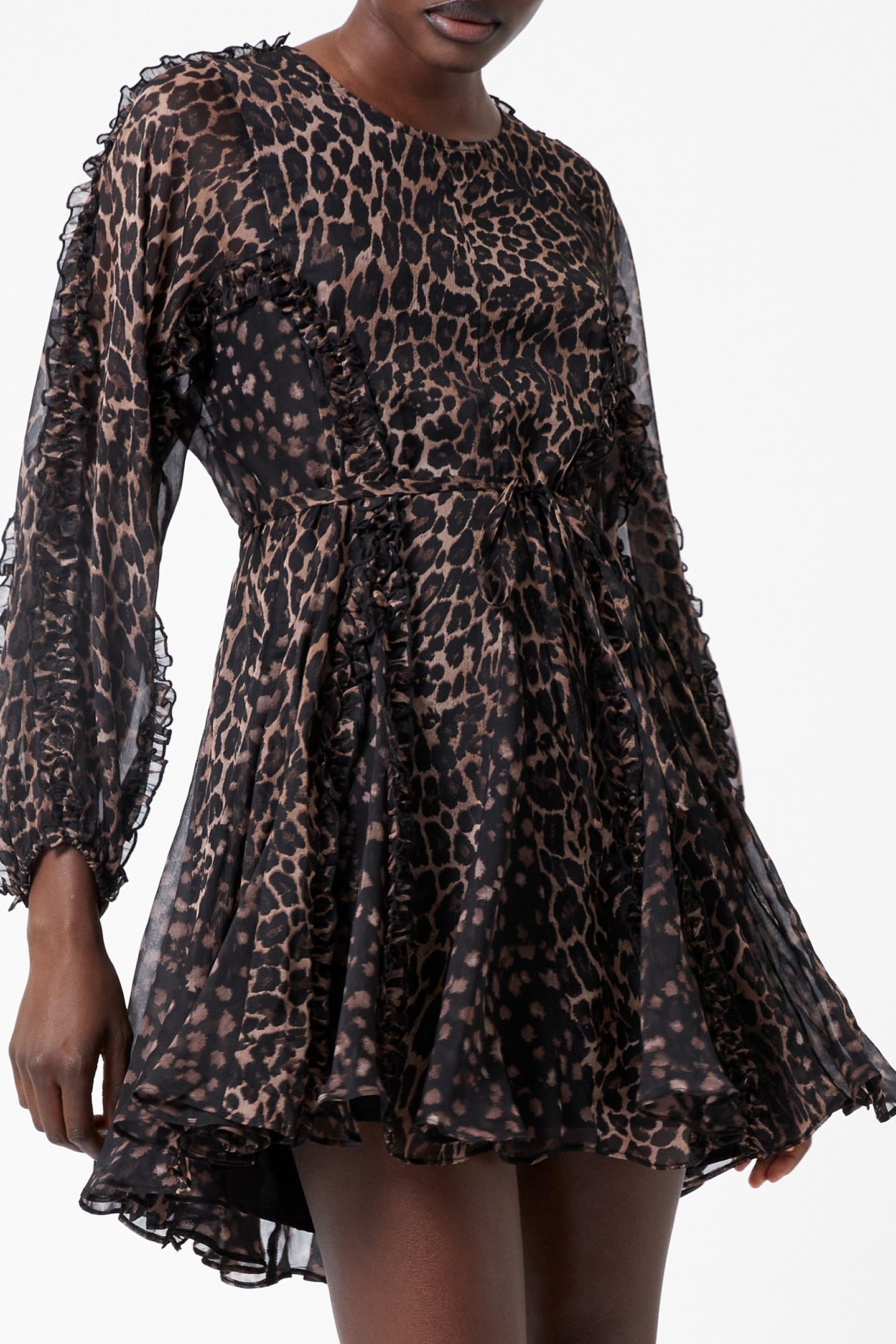 LEOPARD RUFFLE DRESS BROWN LEOPARD 1