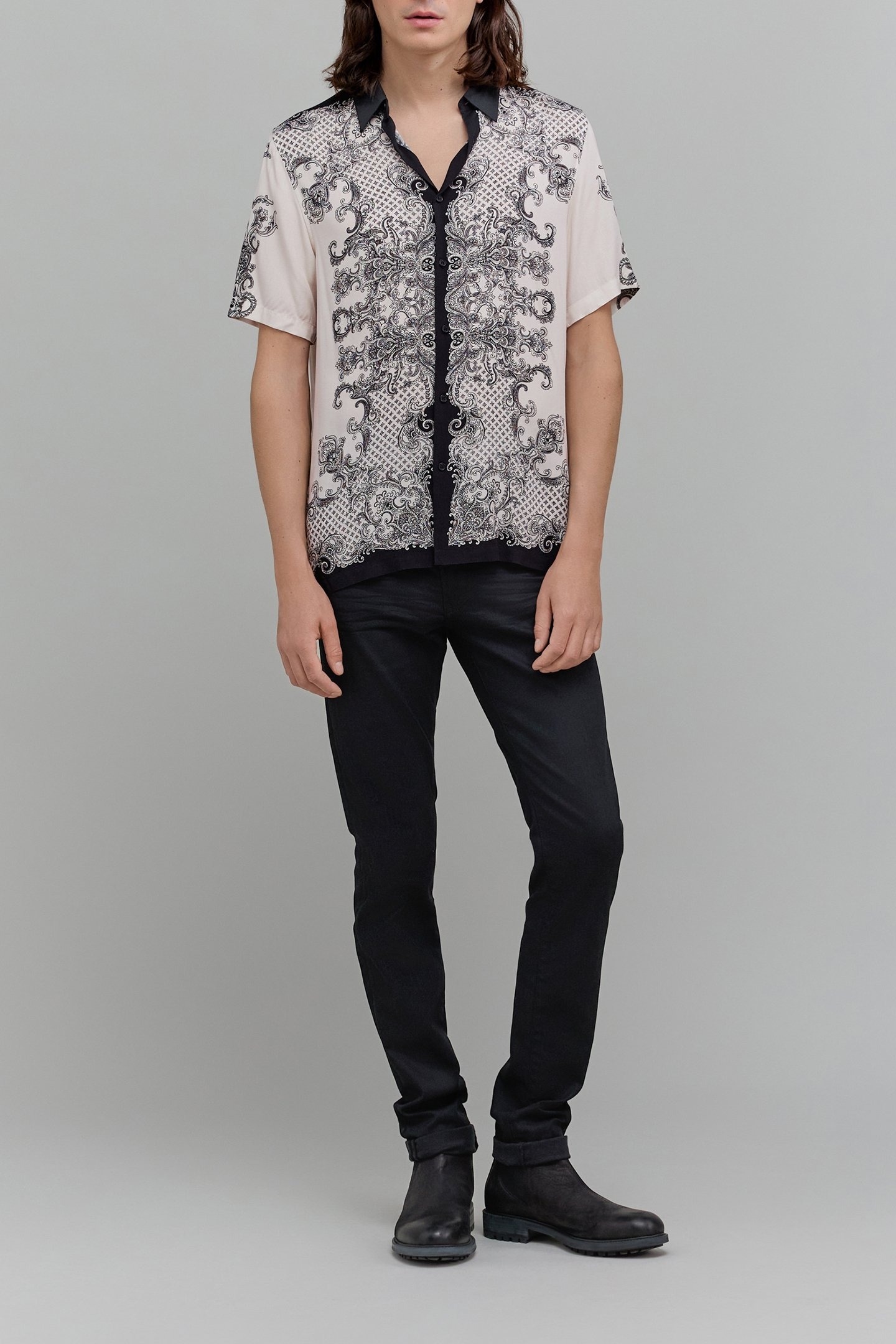 BLACK REGULAR SHIRT WITH BAROQUE MOTIF BLACK 3