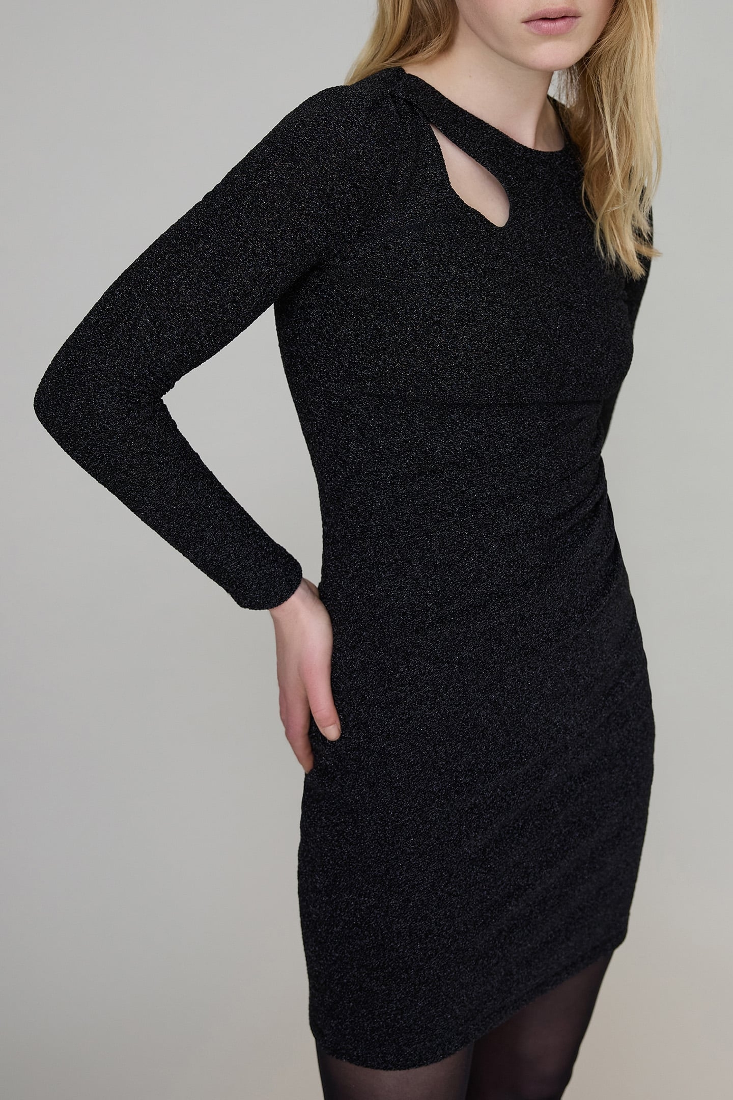 PURE EDITION-BLACK LUREX DRESS ASYMMETRICAL COLLAR BLACK 5