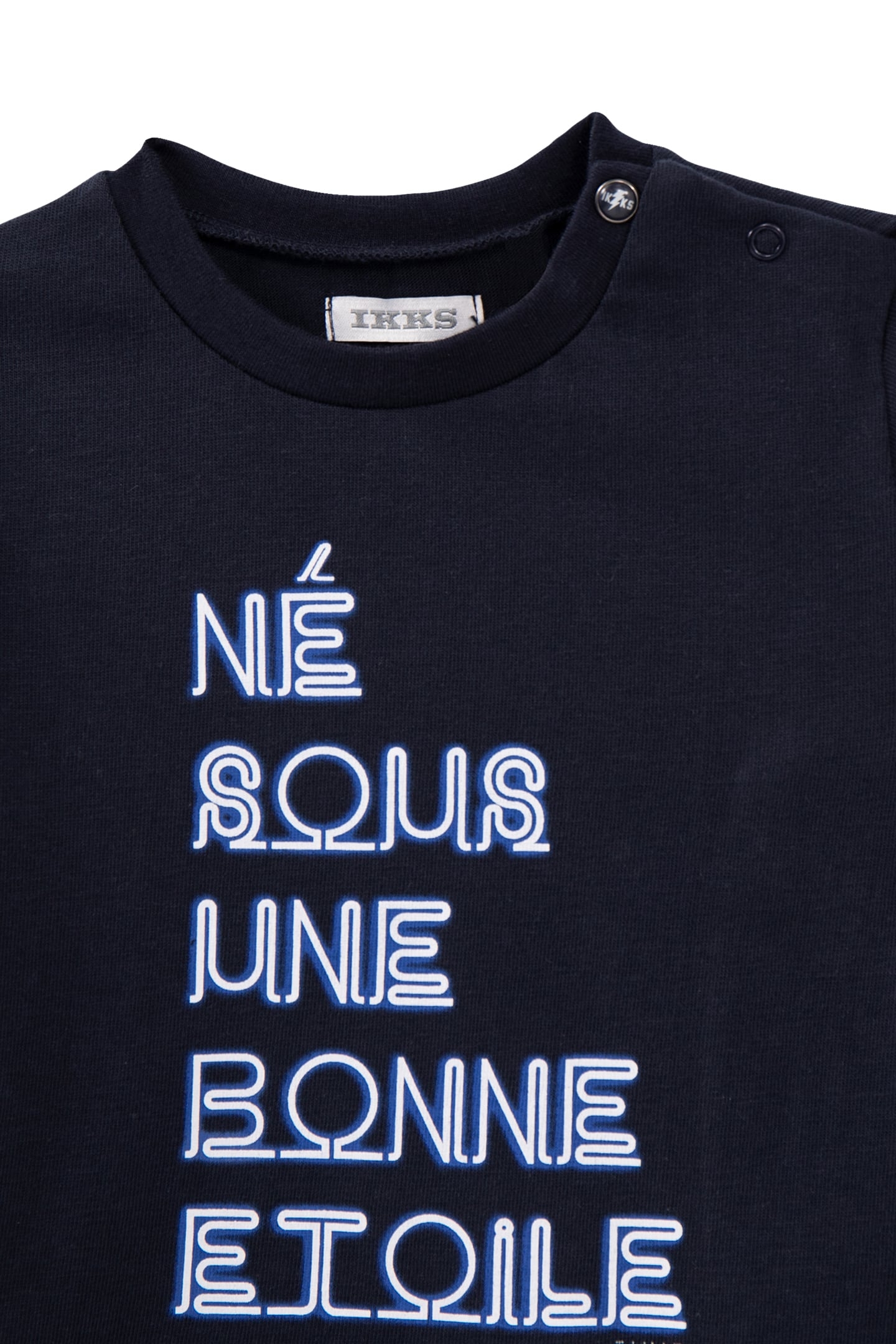 BABY BOY'S NAVY ORGANIC COTTON T-SHIRT, NEON LOOK SLOGAN 3