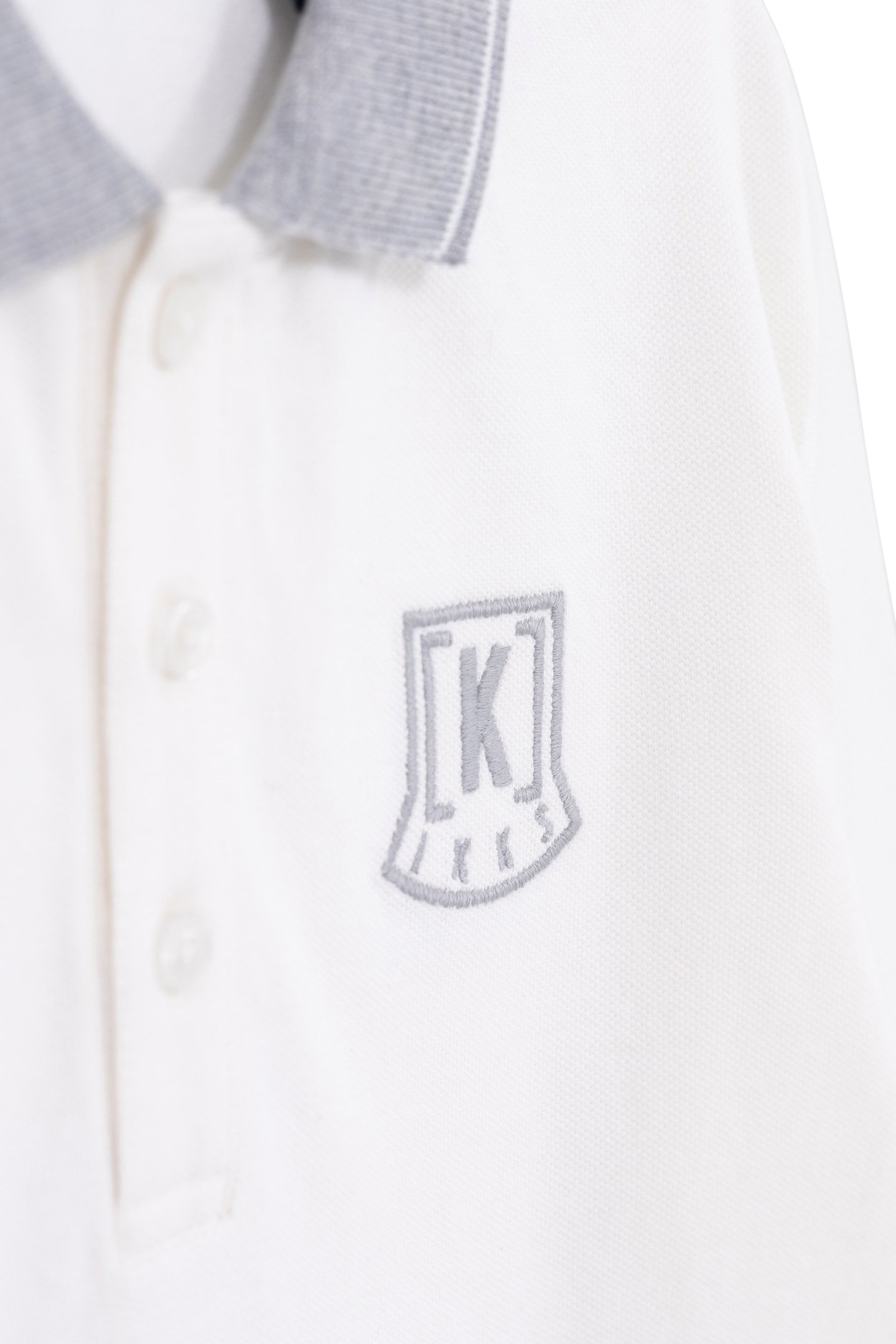 BOY'S ECRU ORGANIC POLO SHIRT, GREY COLLAR AND EMBROIDERY 4