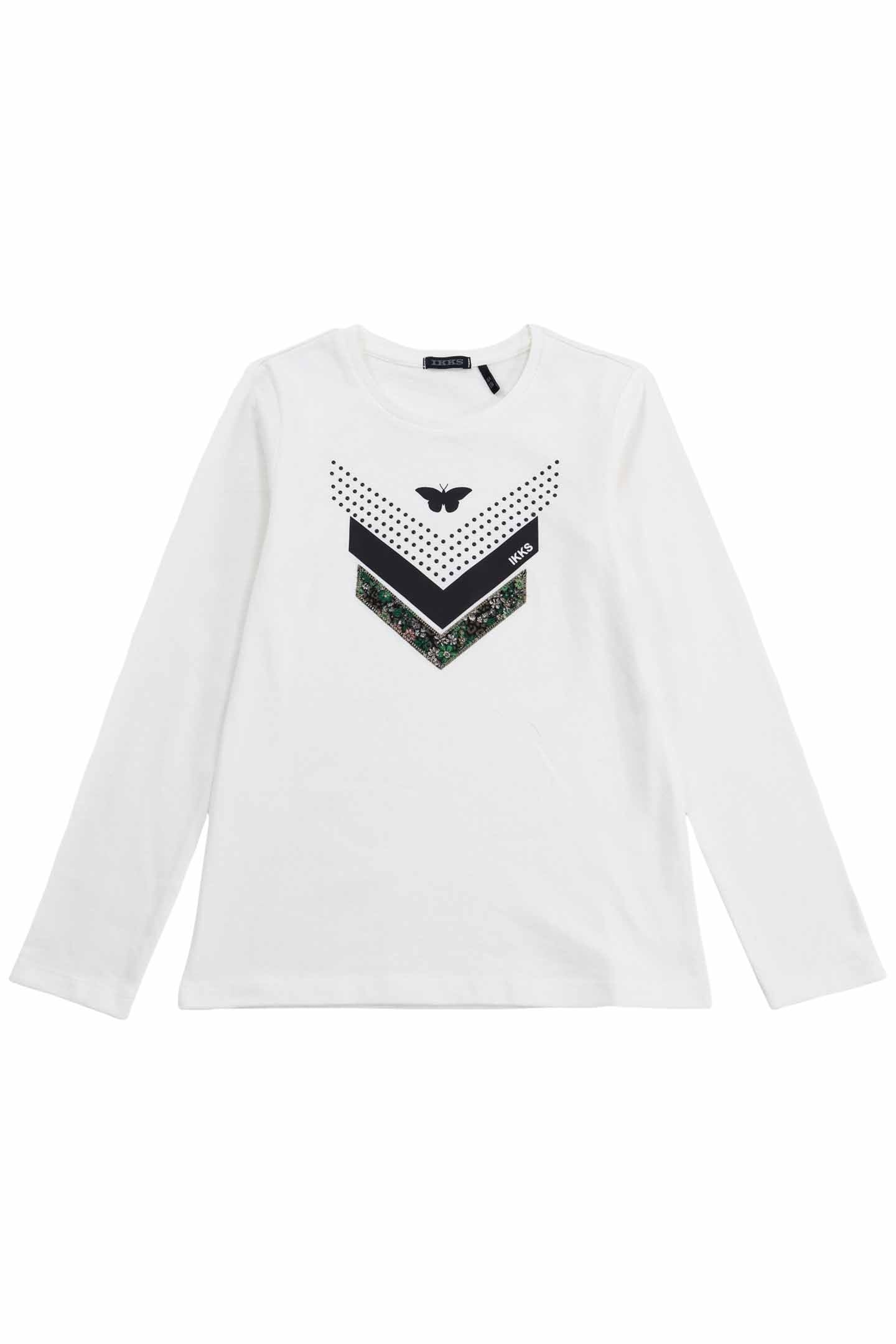 GIRLS' MULTI-MATERIAL ECRU CHEVRON PRINT T-SHIRT 1