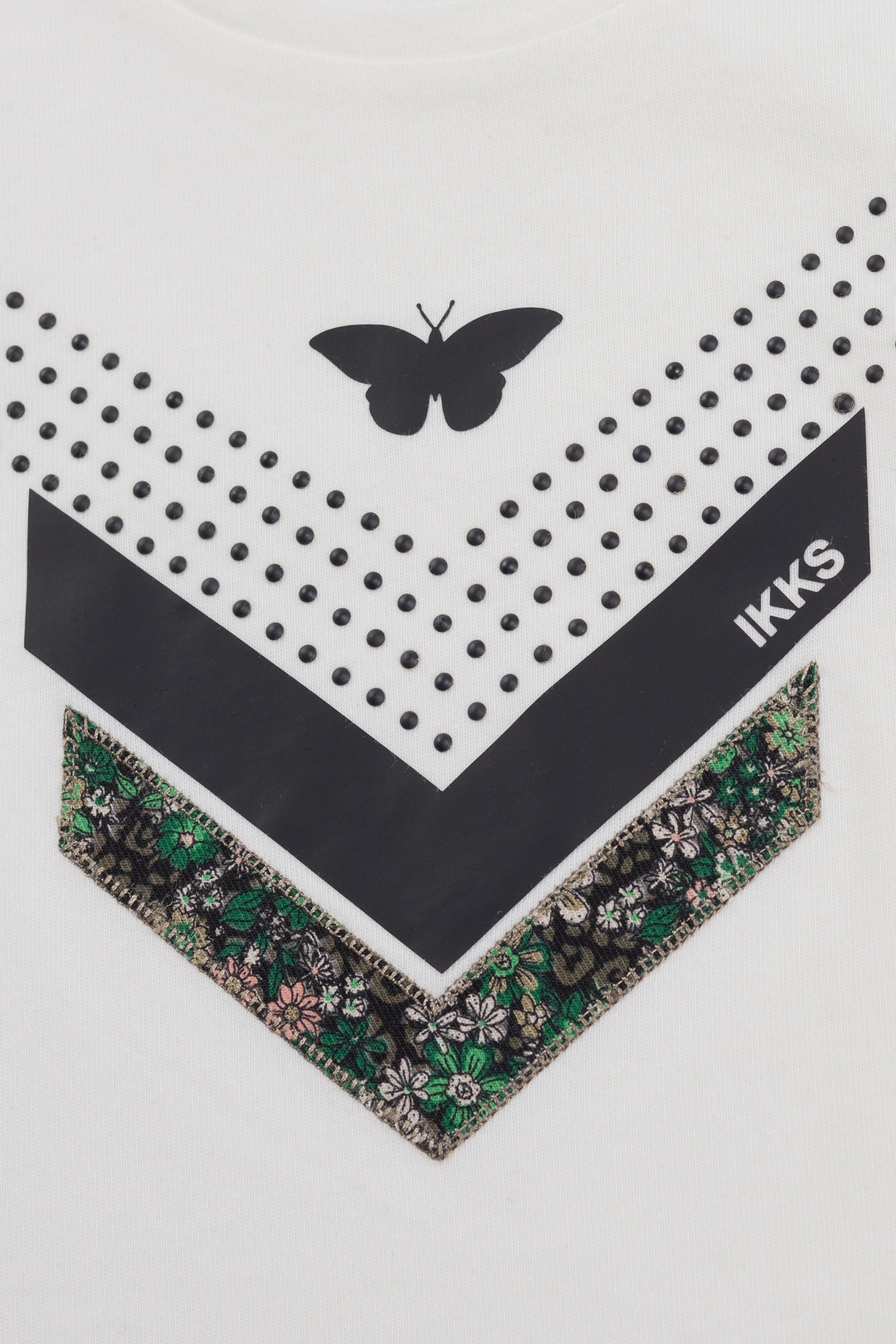 GIRLS' MULTI-MATERIAL ECRU CHEVRON PRINT T-SHIRT 5