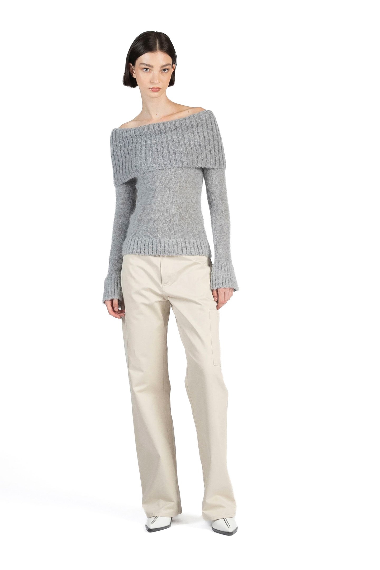 MOHAIR OFF SHOULDER JUMPER GREY 1
