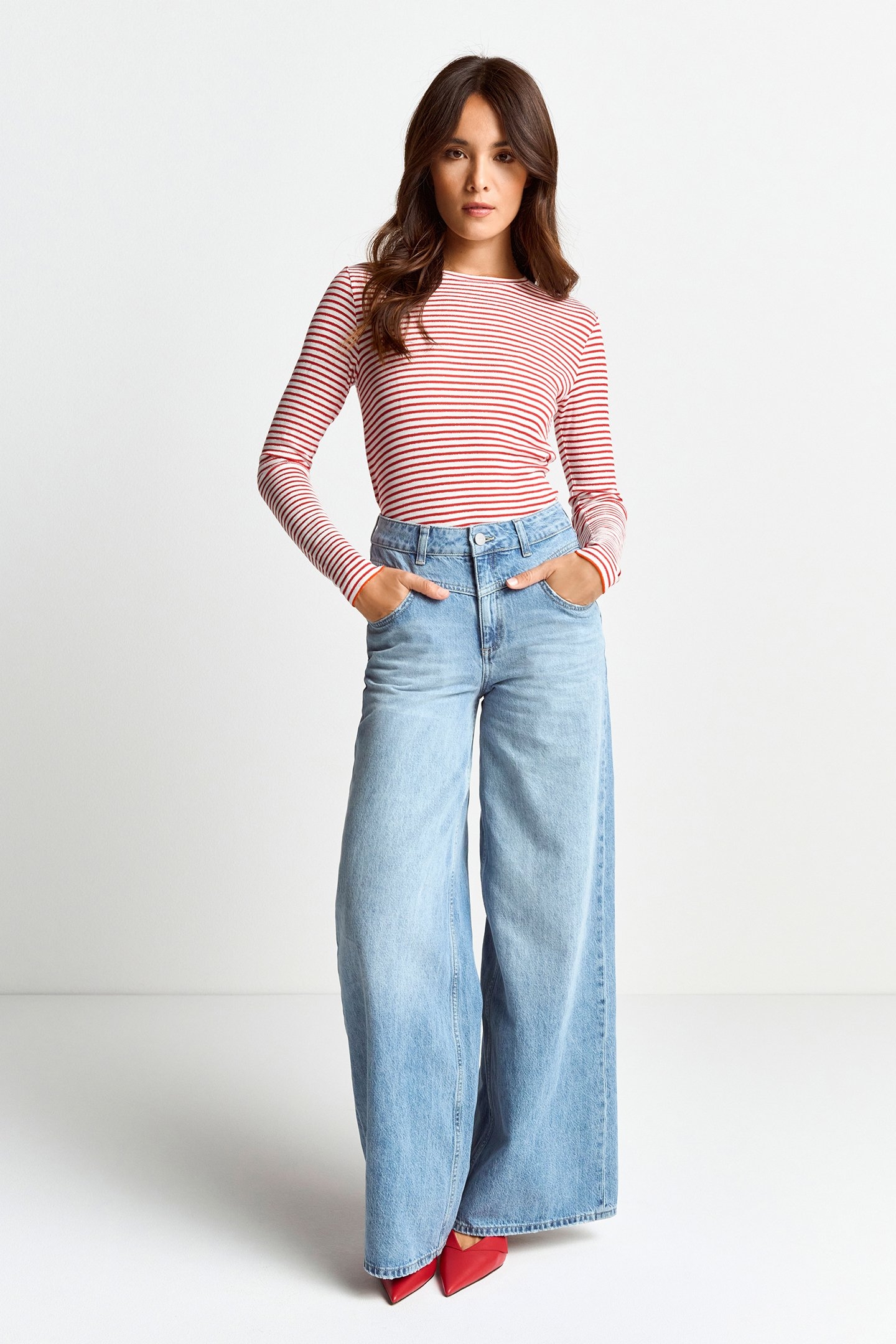 ORGANIC SPARKLE LONGSLEEVE STRIPED POPPY RED 2