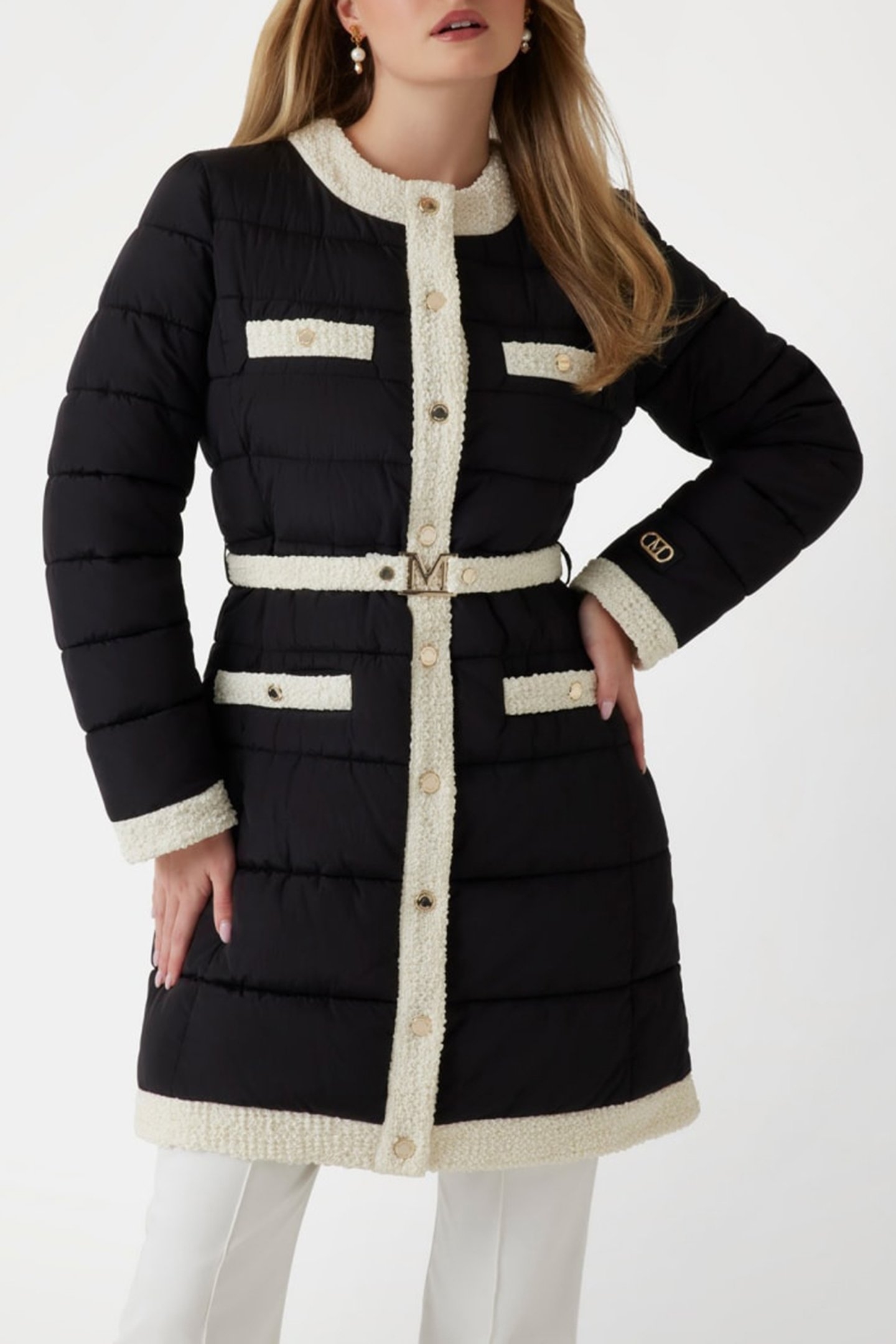 LONG CECILIA BELTED BLACK AND WHITE 1