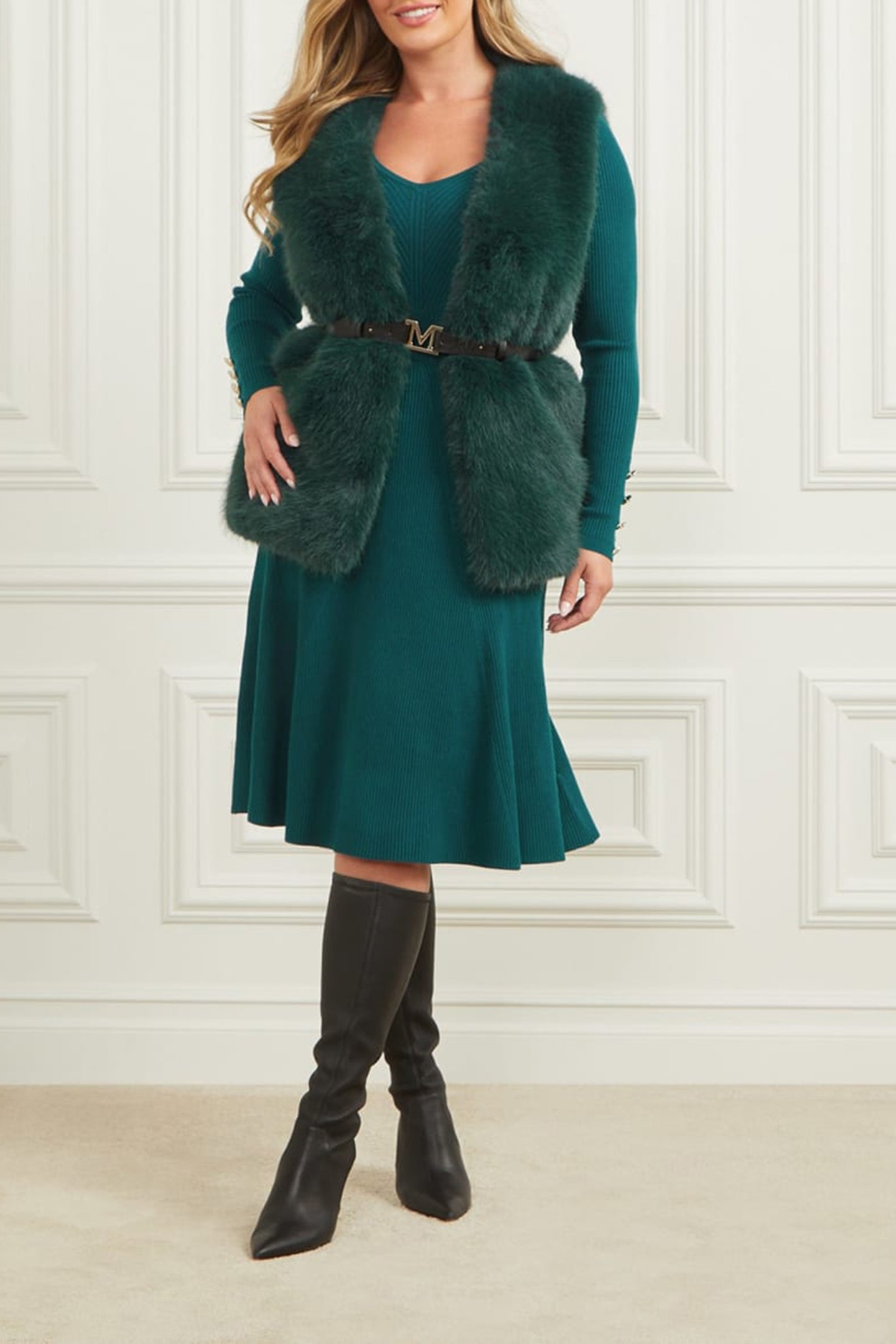 CHLOE FUR VEST FERN MOSS GREEN MULT 2