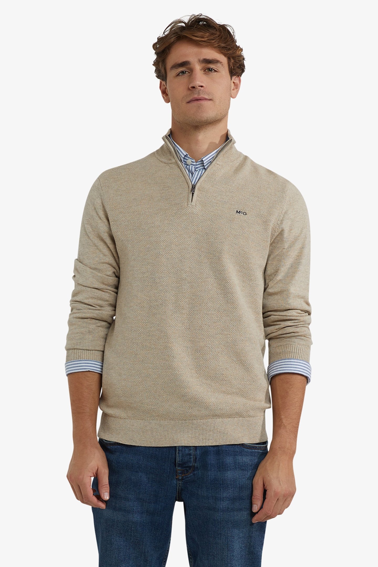 ZIP MOCK SWEATER SAND 1